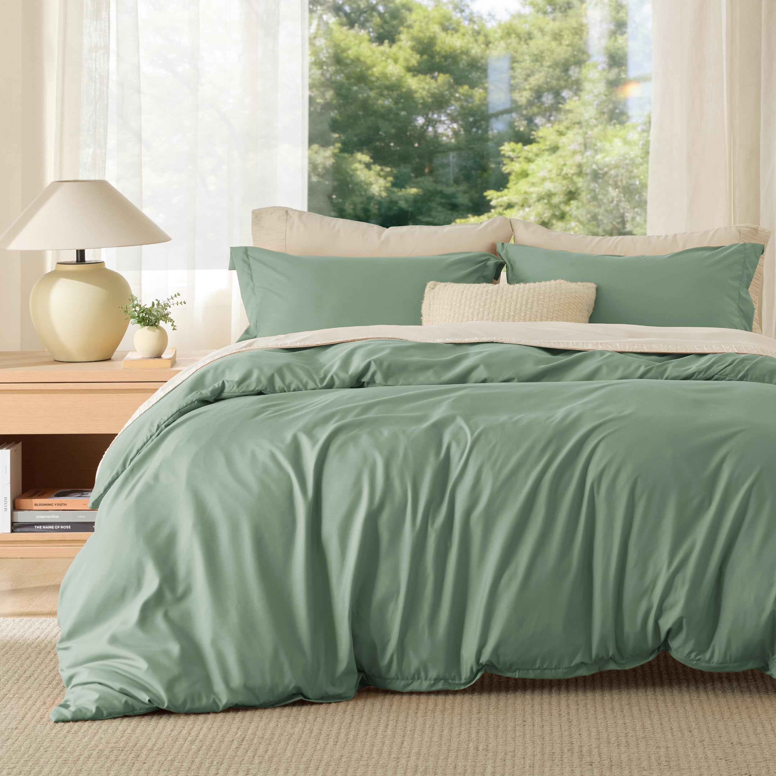 Bedsure Duvet Cover Full Size, 3Pcs Double Brushed Bedding Set, Sage Green