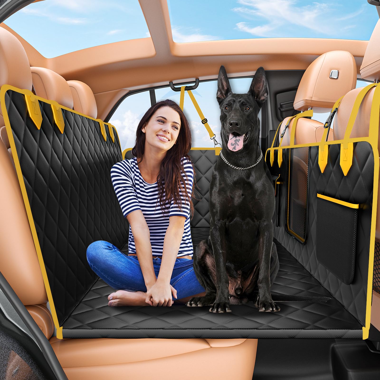 IJVAE Hard Bottom Car Seat Cover for Dogs Gold Waterproof Dog Seat Cover for Back Seat Extender for