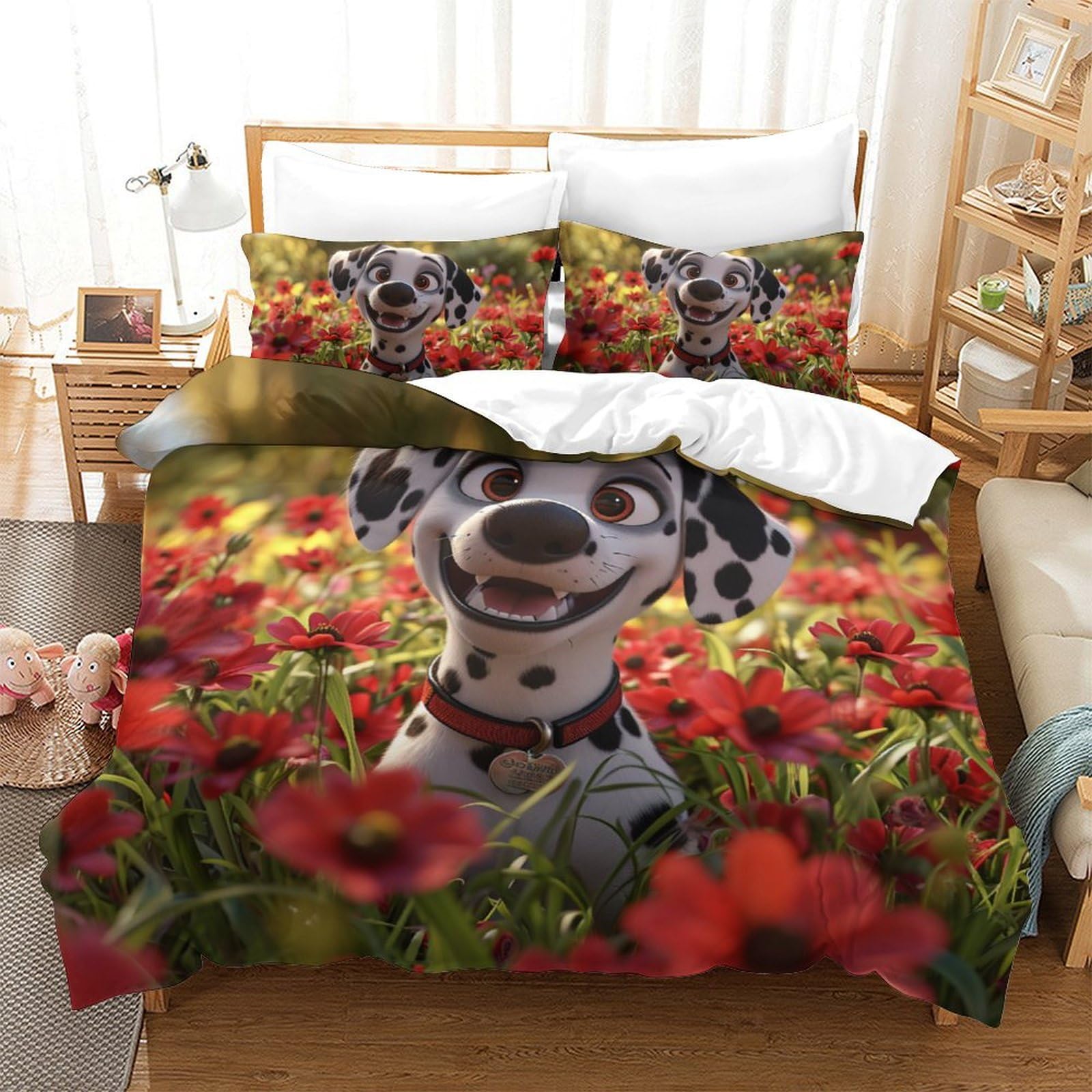 Parure de lit 3 pièces motif chien mignon douceur absolue et confort sommeil réparateur