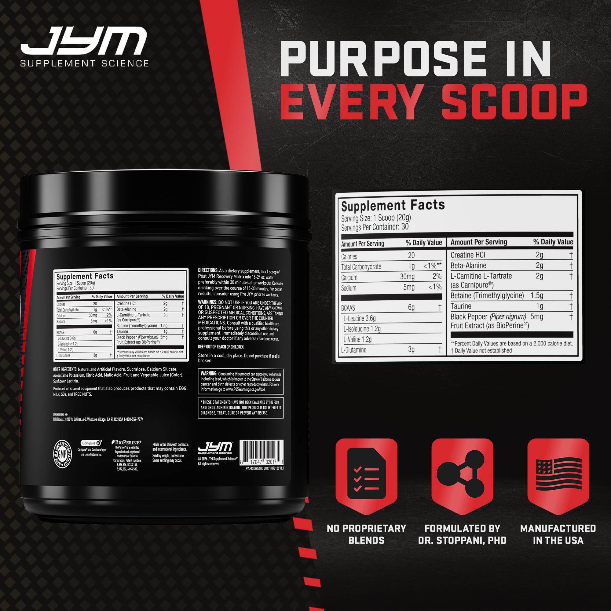 Post JYM BCAAs+ Recovery Matrix, Rainbow Sherbet - Creatine HCl - 21.2 Oz — Amazon image 4