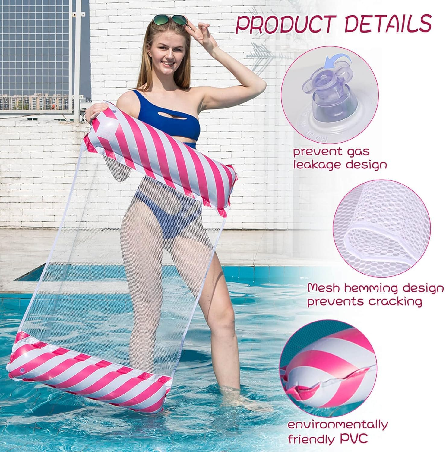 Hamak wodny – gruba wersja PCW, udźwig 100 kg, hamak 4 w 1, do basenu i na basen, w zestawie pompka ręczna (122 x 70 cm, 2 szt.)