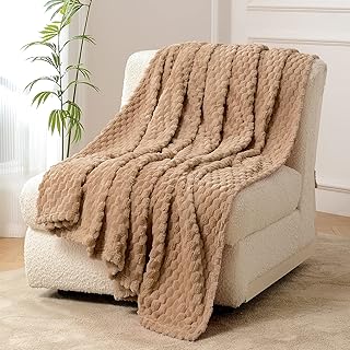 Fleece Throw Blanket for Couch 300GSM Super Soft Plush Fuzzy Blankets Lap Blanket for Office Sofa, 50x60 Inches, Camel