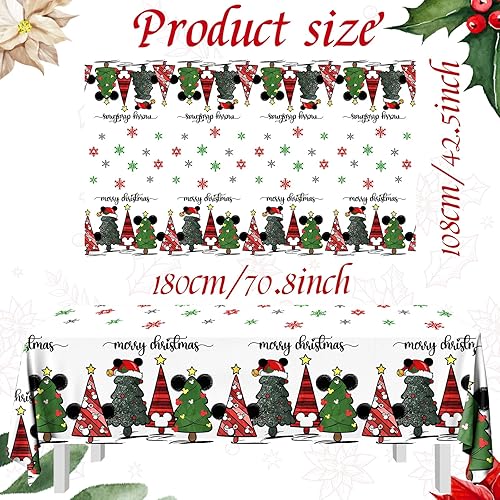 Miniatura 6 de Decoración de fiesta de Navidad de ratón, 3 manteles de dibujos animados, funda rectangular de plástico con copos de nieve para fiesta de Navidad