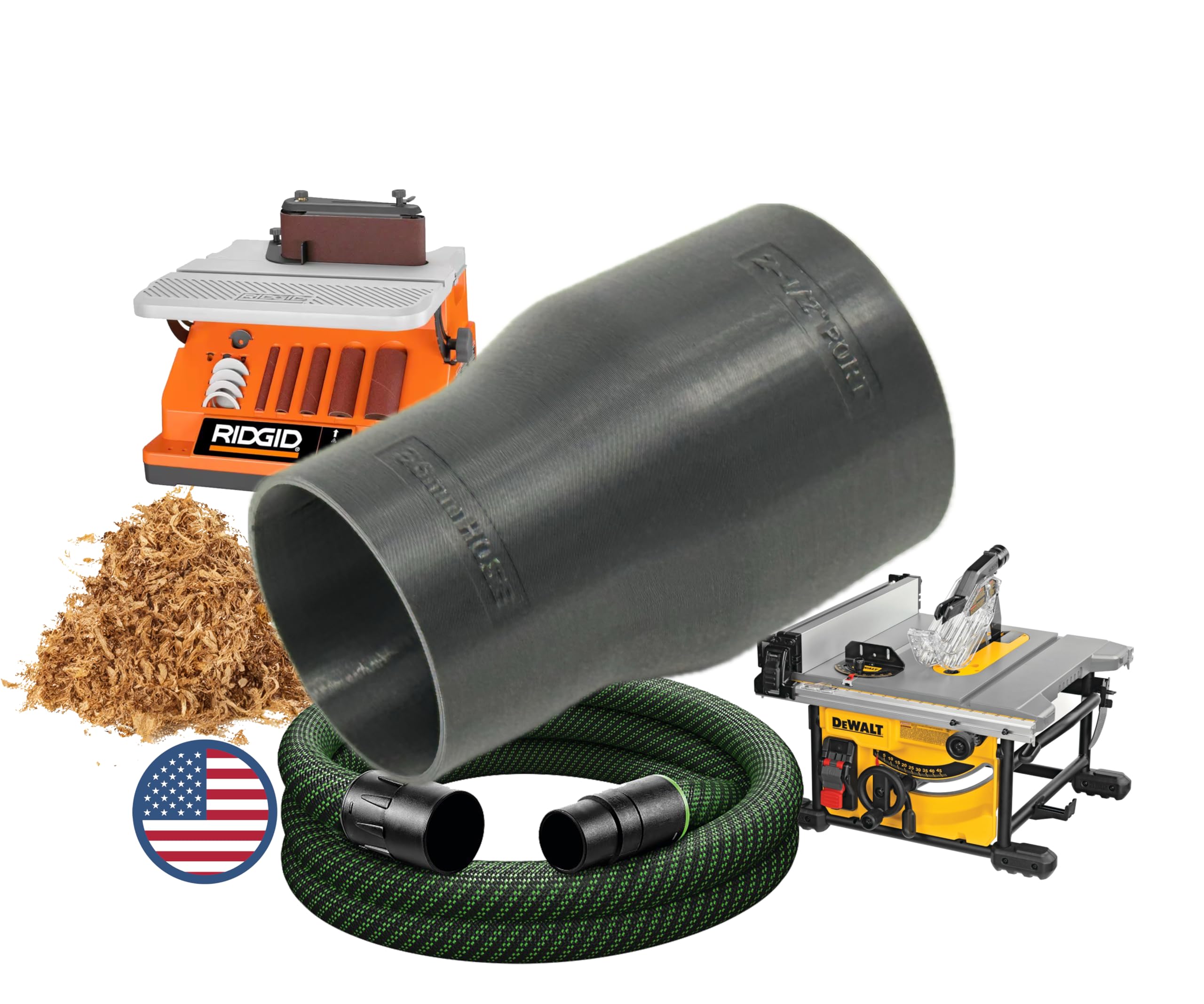 36mm Hose Adapter for 2-1/2" Dust Collection Ports - Compatible with Festool D36/32 (36mm) Hoses - Made in USA (Black)