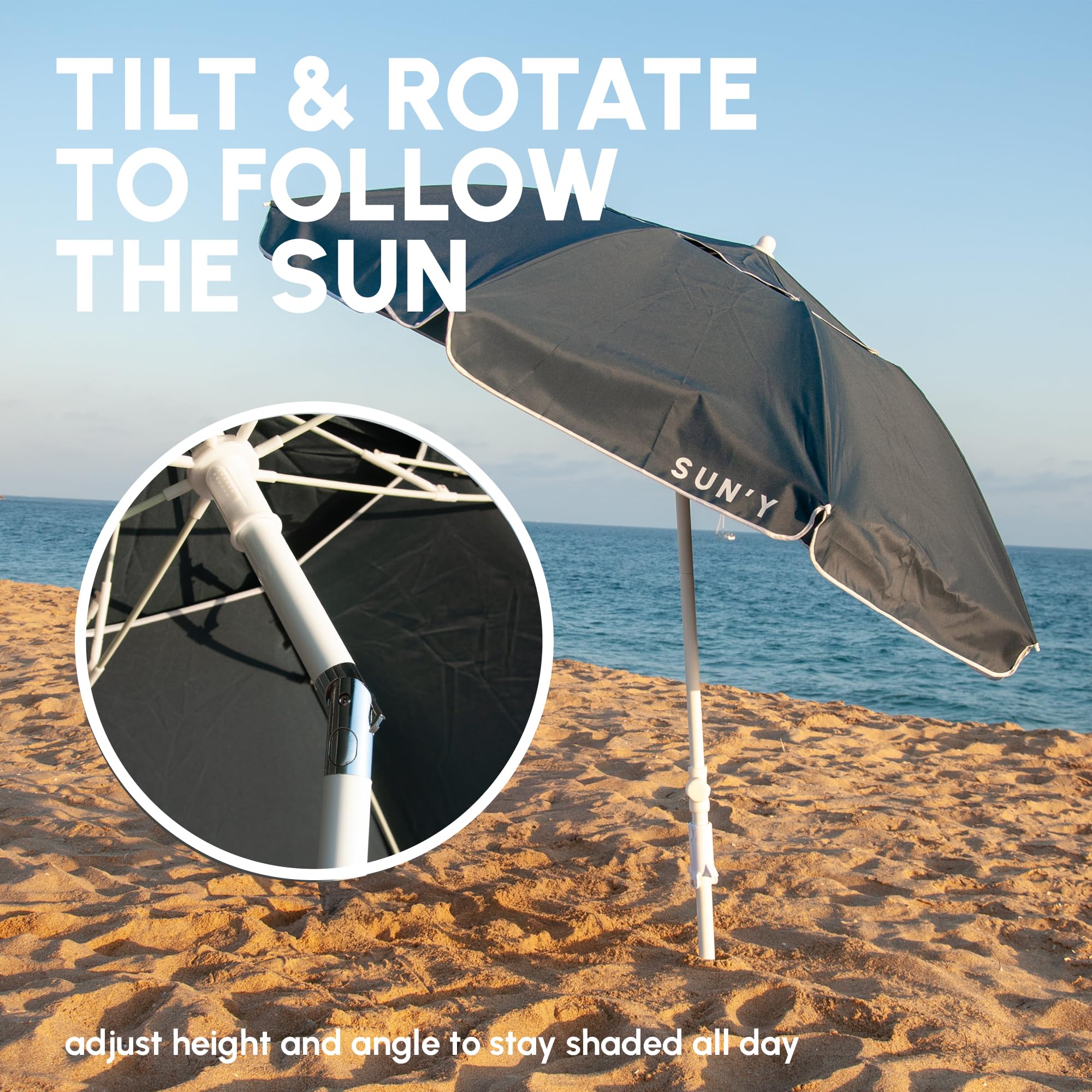 SUN'Y Escapes Strandschirm 2m UPF 50+ Sand Anker - Nautical Navy