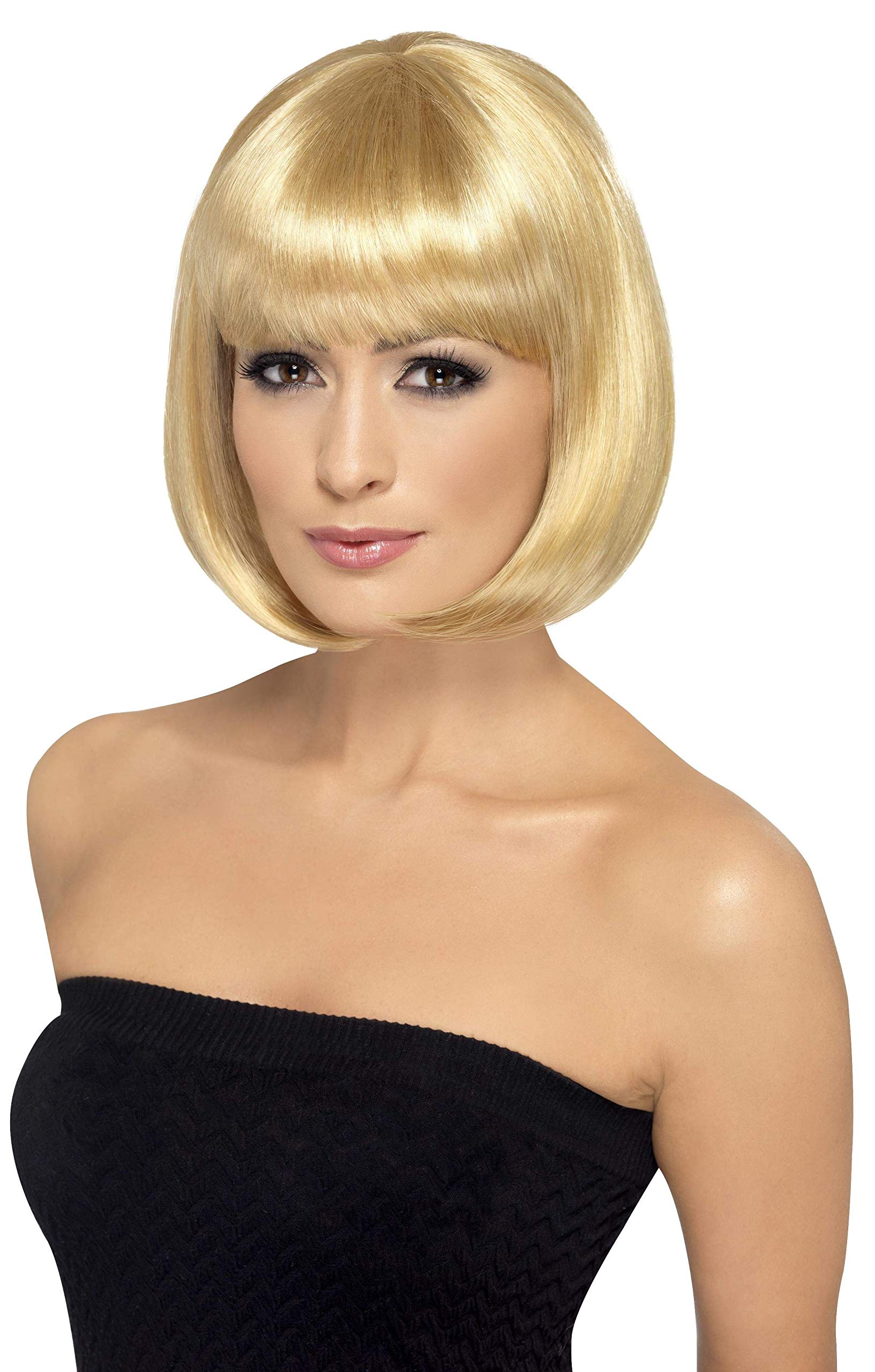 Smiffys Women's 12inch Short Dark Blonde Bob with Bangs, One Size, Partyrama Wig, 5020570423936