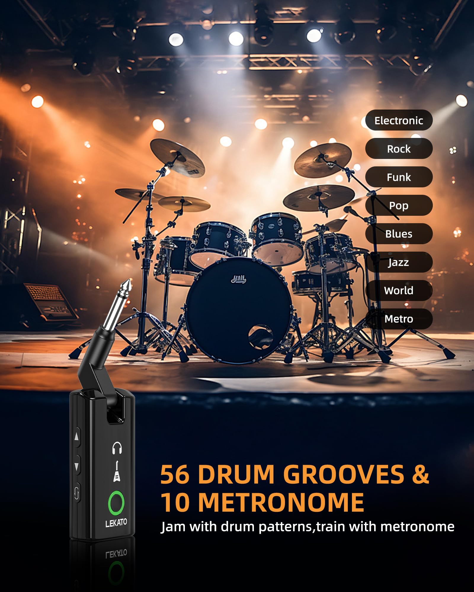 LEKATO Mini-Gitarren-Kopfhörerverstärker mit App, PA-5 | Multieffekte: 8 Module, 18 Verstärker, 20 IRs & IR-Ladefunktion. Drum-Machine, OTG-Aufnahme, Bluetooth-Streaming.