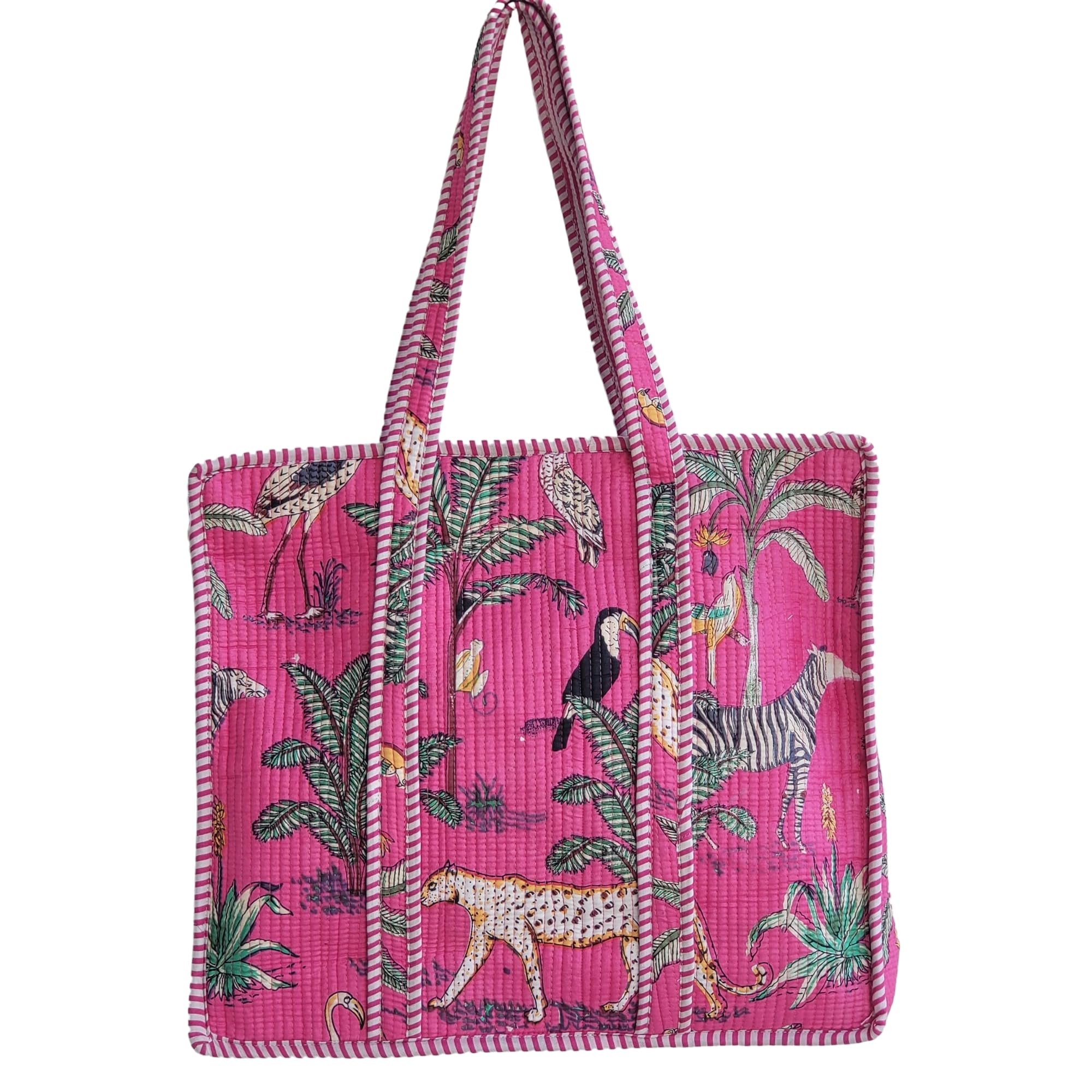 100% Cotton Jungle Print Shoulder Bag Tote Bag Women Reversible Shopping Bag and Grocery Bags Stylish Travel Bag Gift for Her