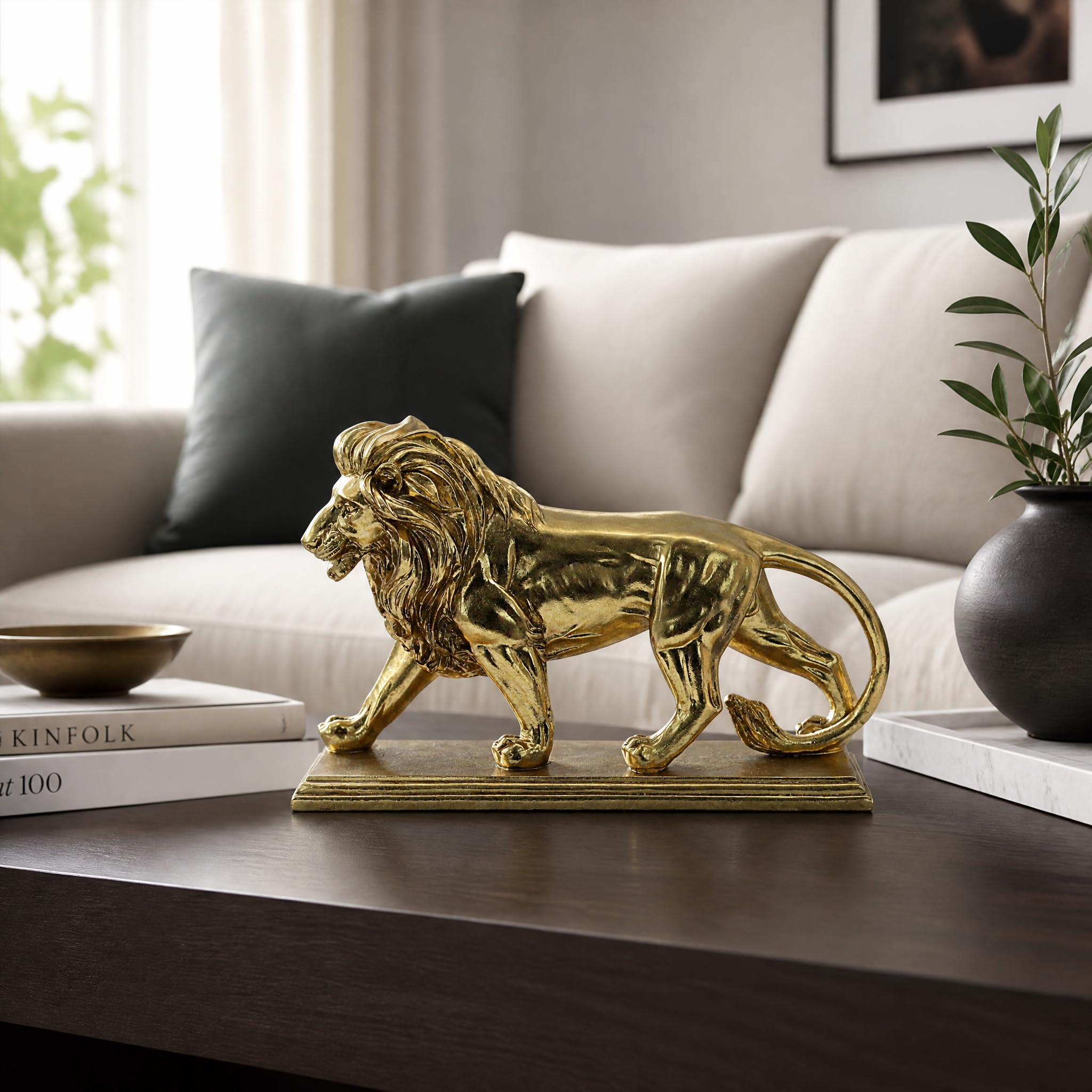 Decorazione per la casa, scultura decorativa a forma di leone dorato, decorazione creativa per mensole, soggiorno, libreria, scrivania da ufficio, regalo unico per altri