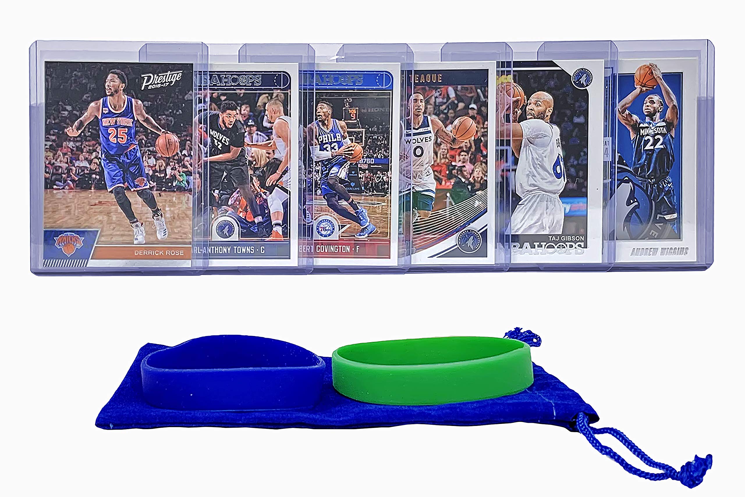 Minnesota Timberwolves Basketball Cards: Karl-Anthony Towns, D'Angelo Russell, Malik Beasley, Kevin Garnett, Juan Hernangomez, Rubio, Culver ASSORTED Basketball Trading Card and Wristbands Bundle