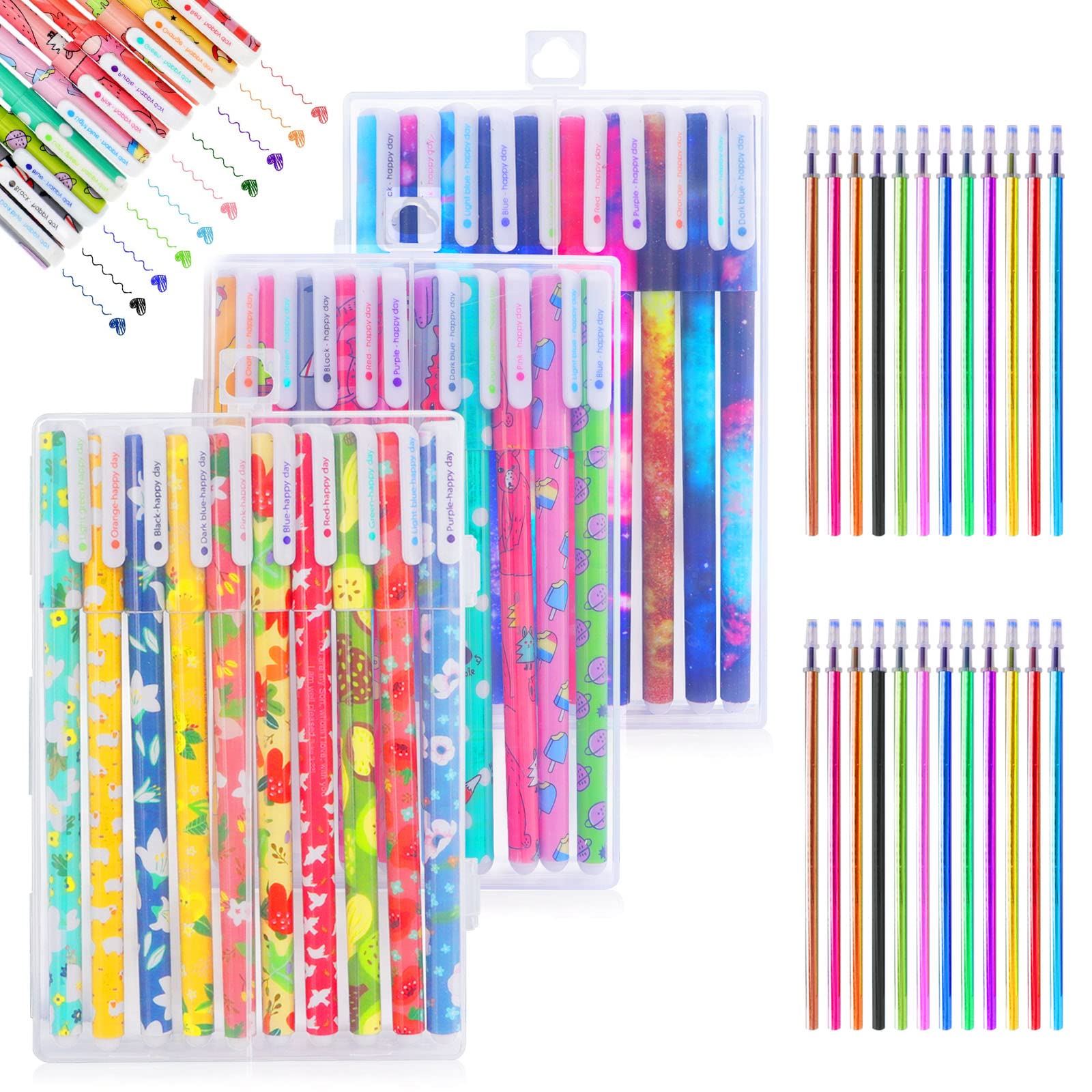 IUMLXJO 30Pcs Gel Ink Ball Point Pen, Cute Colored Gel Pens Bulk, 0.5mm Fine Point Quick Dry Ink Colorful Pen with 24Pcs Replacement Refills for School Office Drawing Doodling and Writing (style 1)