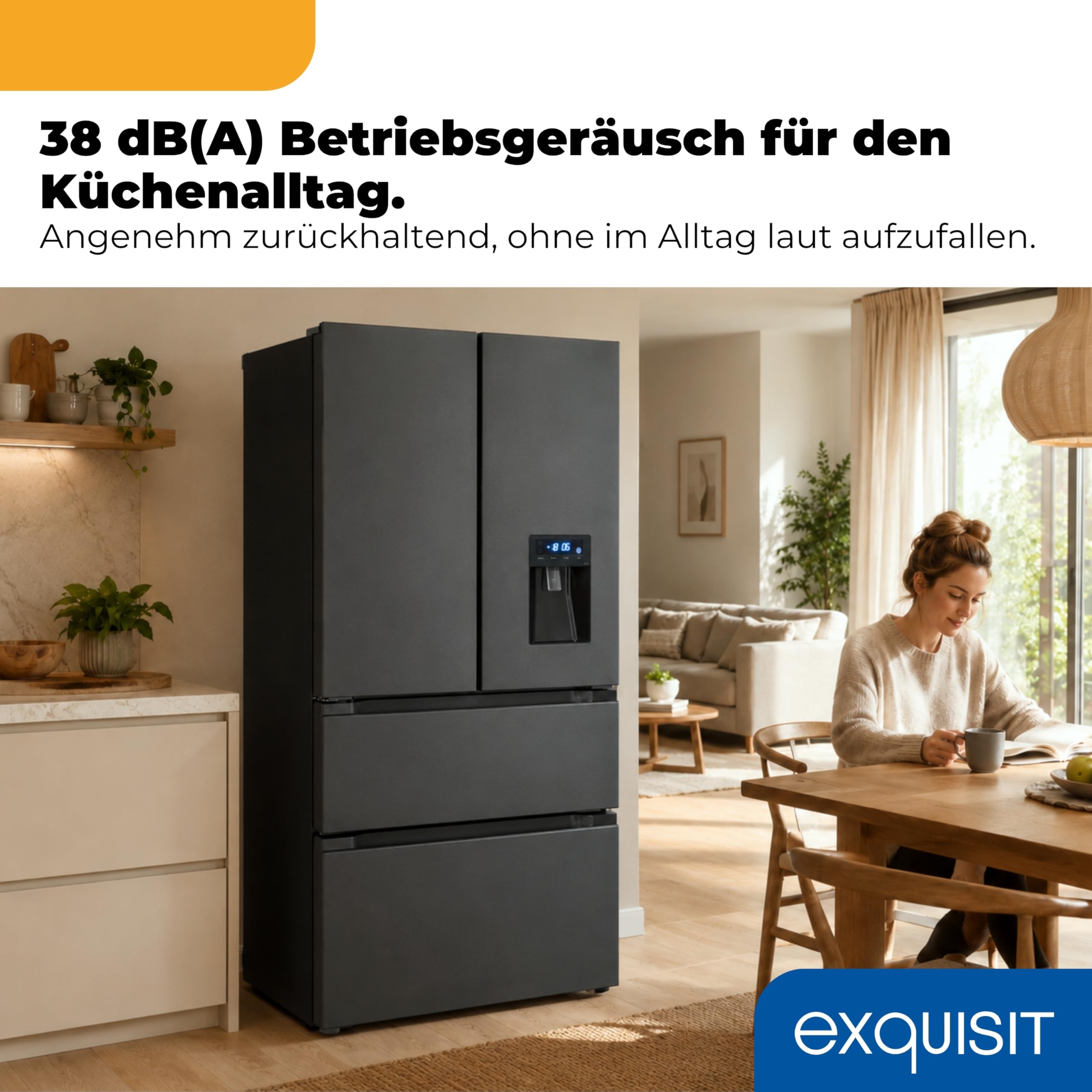 Exquisit French Door Kühl-Gefrierkombination 506 l, No Frost | Inoxlook, Wasserspender, LED, Schnellgefrieren, 183 l Gefrieren, Energieklasse E, 38 dB