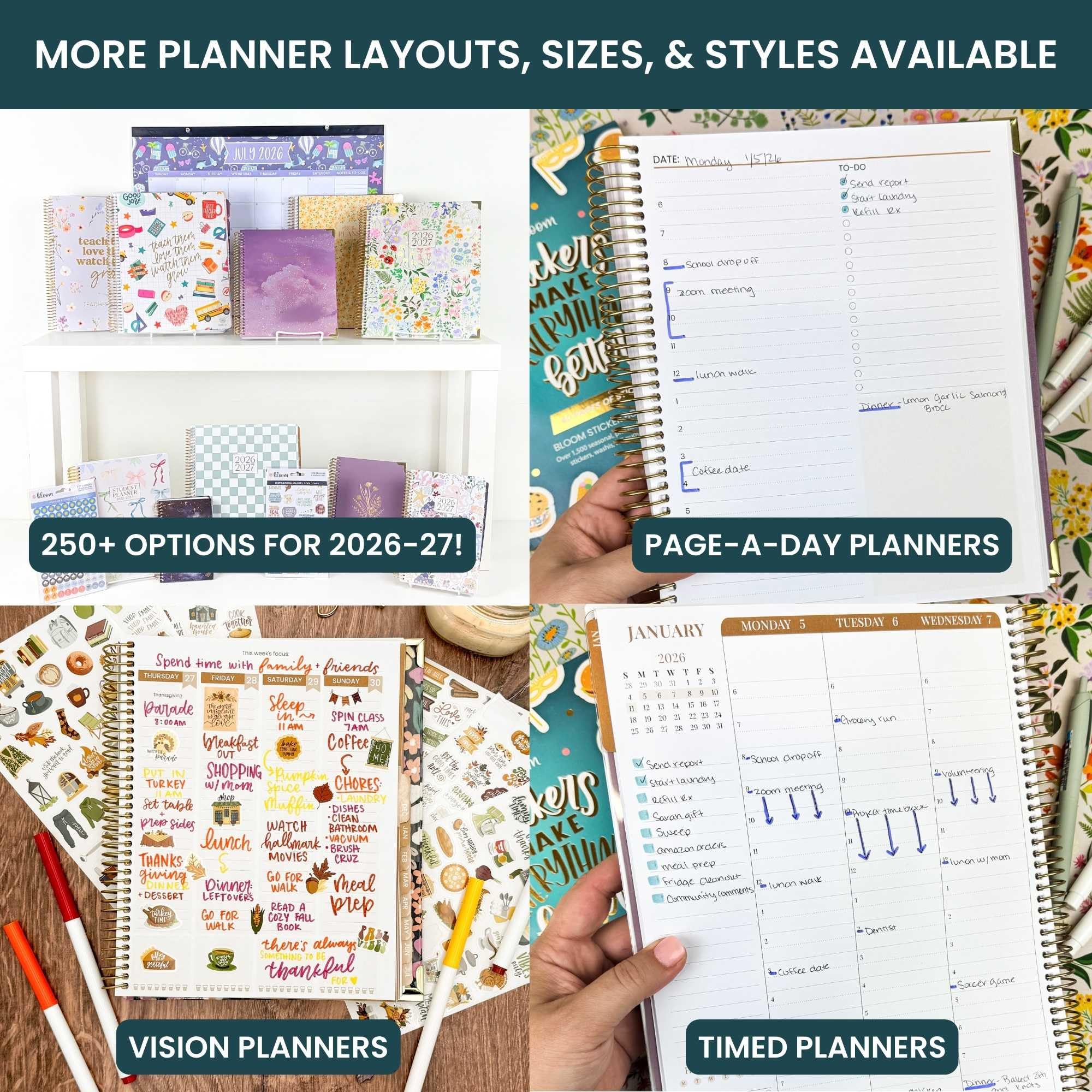 bloom daily planners Agenda de año académico 2026-2027 (8.5 x 11 pulgadas) (julio de 2026 a julio de 2027), organizador semanal y mensual con calcomanías y pestañas, Momentos de Gracia