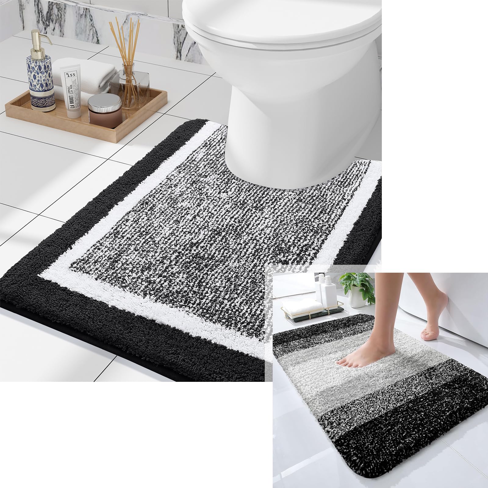 OLANLY Ombre Bath Rugs and Toilet Rugs UShaped, Bath Rug