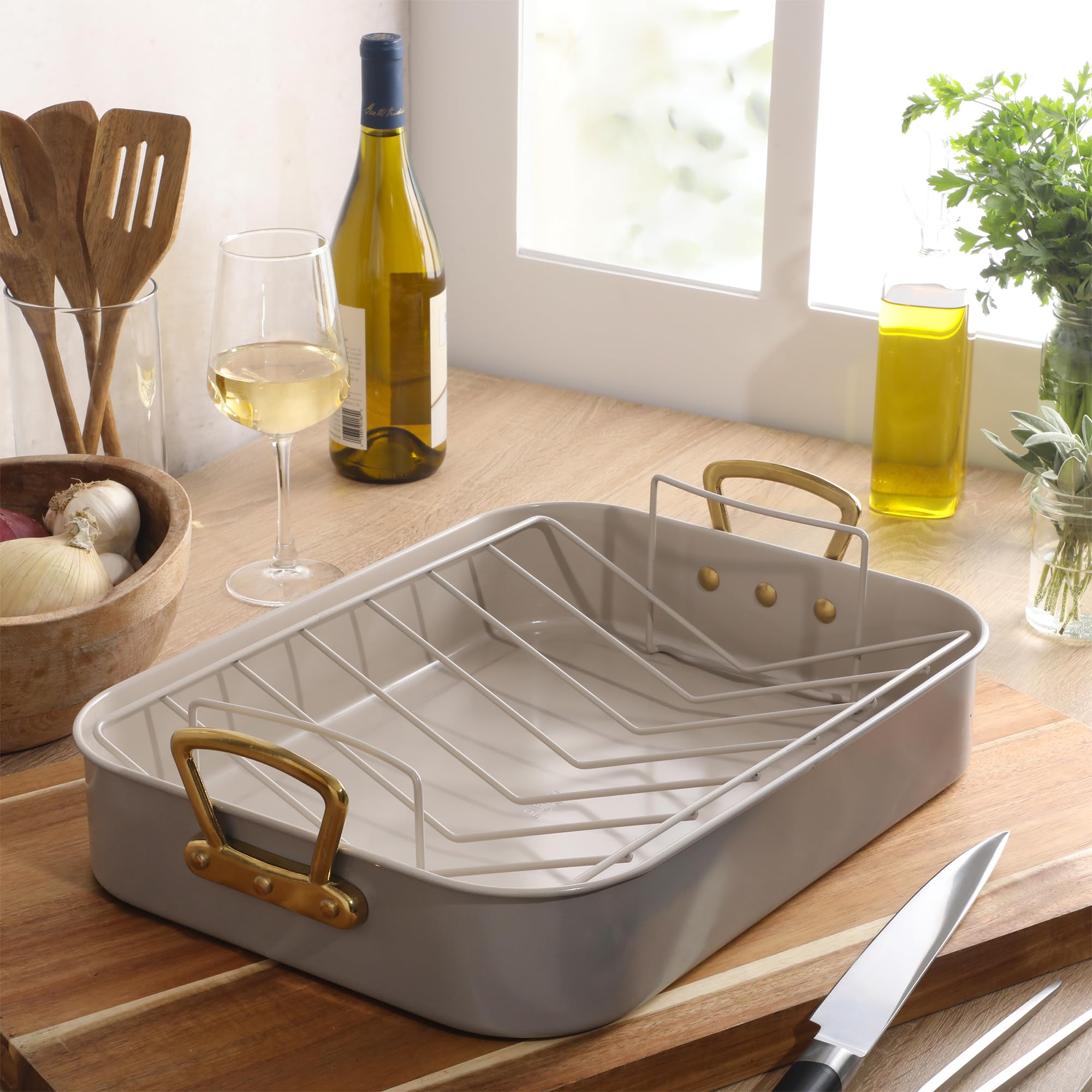 Amazon.com: Gibson Home Broxton 2-Piece Nonstick Roaster Pan with