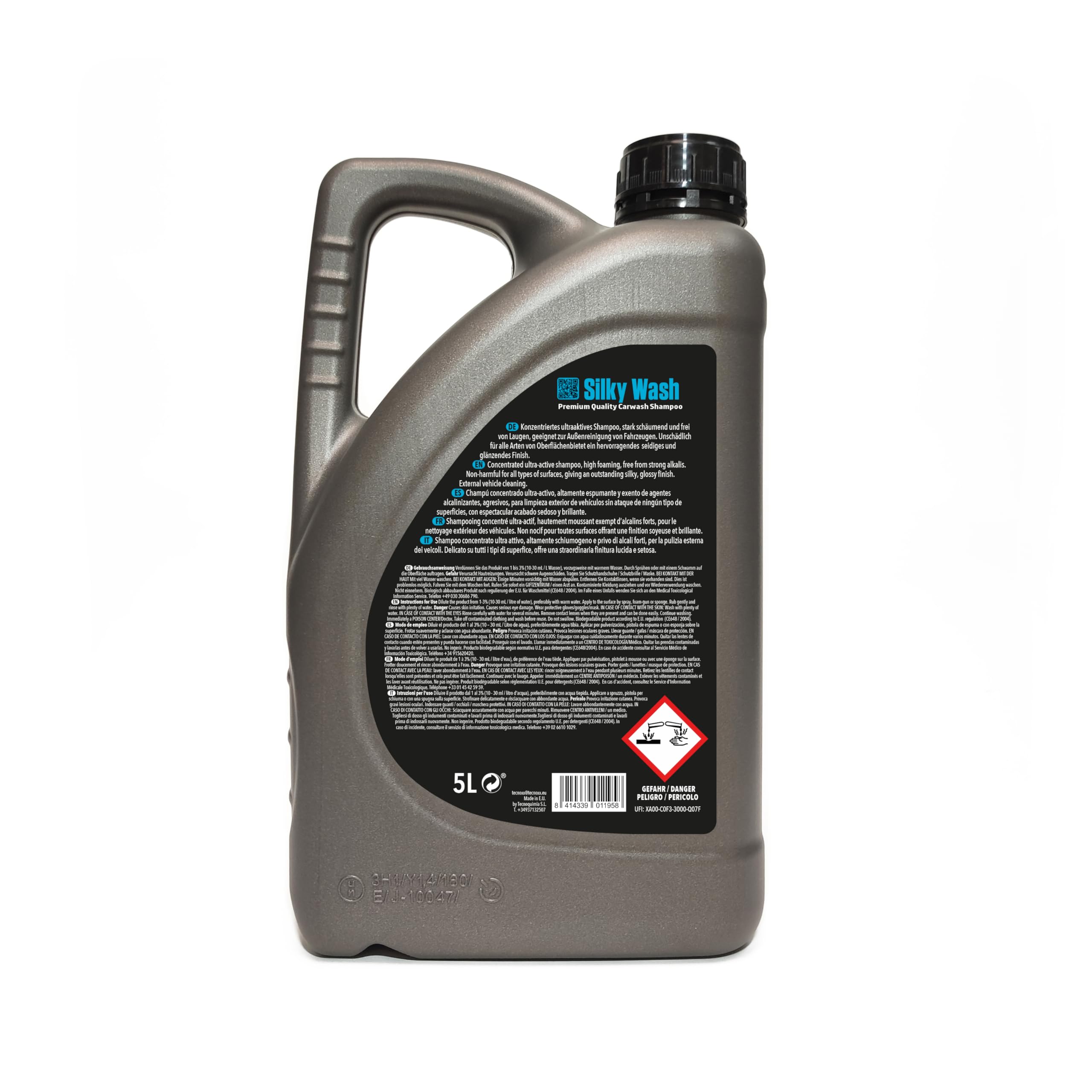Tecnoxx – Silky Wash Champú Detergente Concentrado Ultra Activo para Limpieza Exterior de Coches, Motos y Bicicletas Envase Profesional 5L