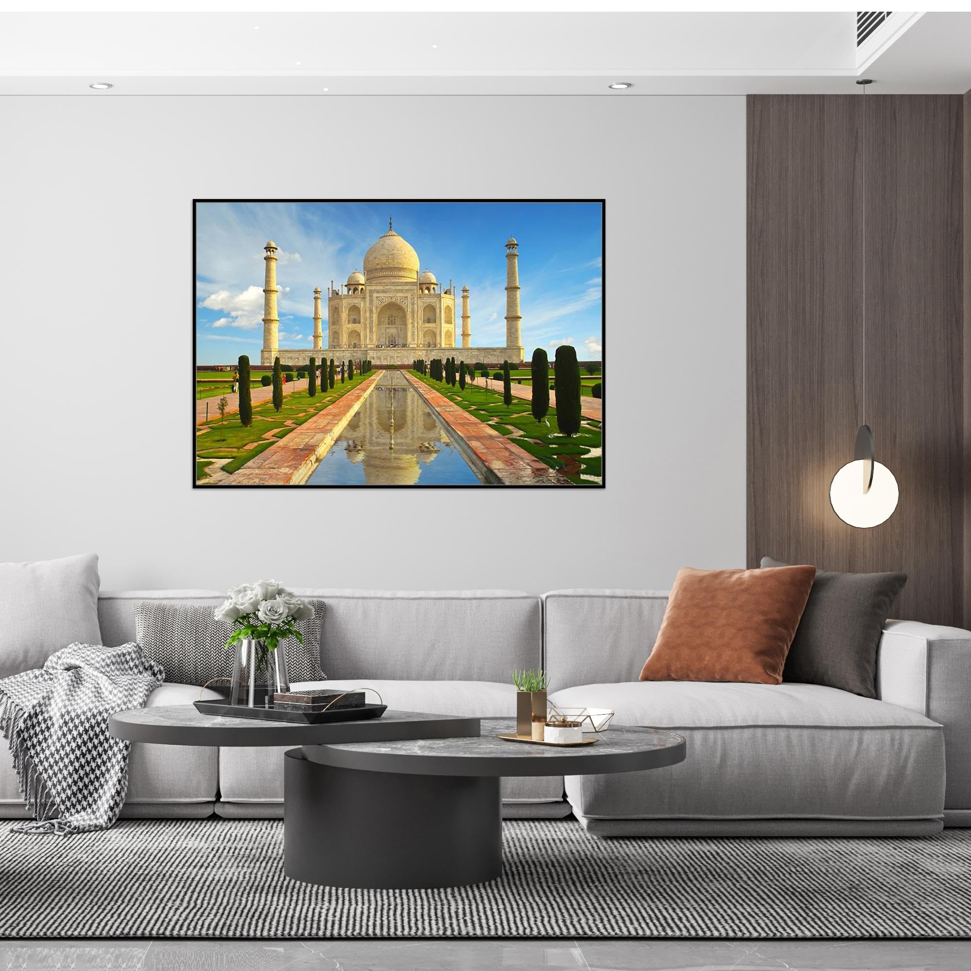 Stadt Leinwandbild Landschaftsbilder-Panorama Bild auf Leinwand-Gebäude Tempel-Schwarzer Rahmen Wandbilder für Wohnzimmer 50x70cm-19x27in