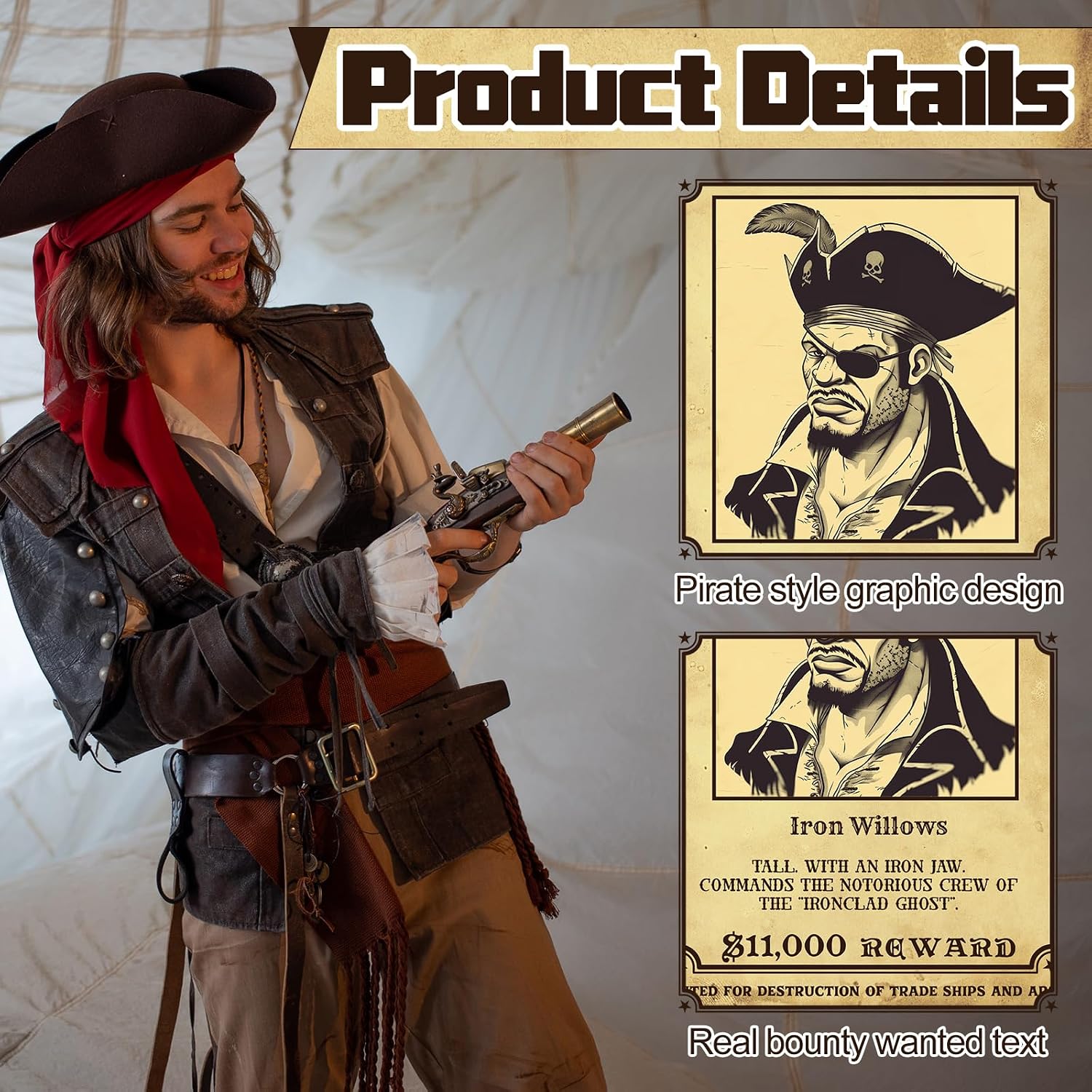 Marspark 12 Pcs Halloween Pirate Wanted Poster 8 x 12 in Party Decor Prop