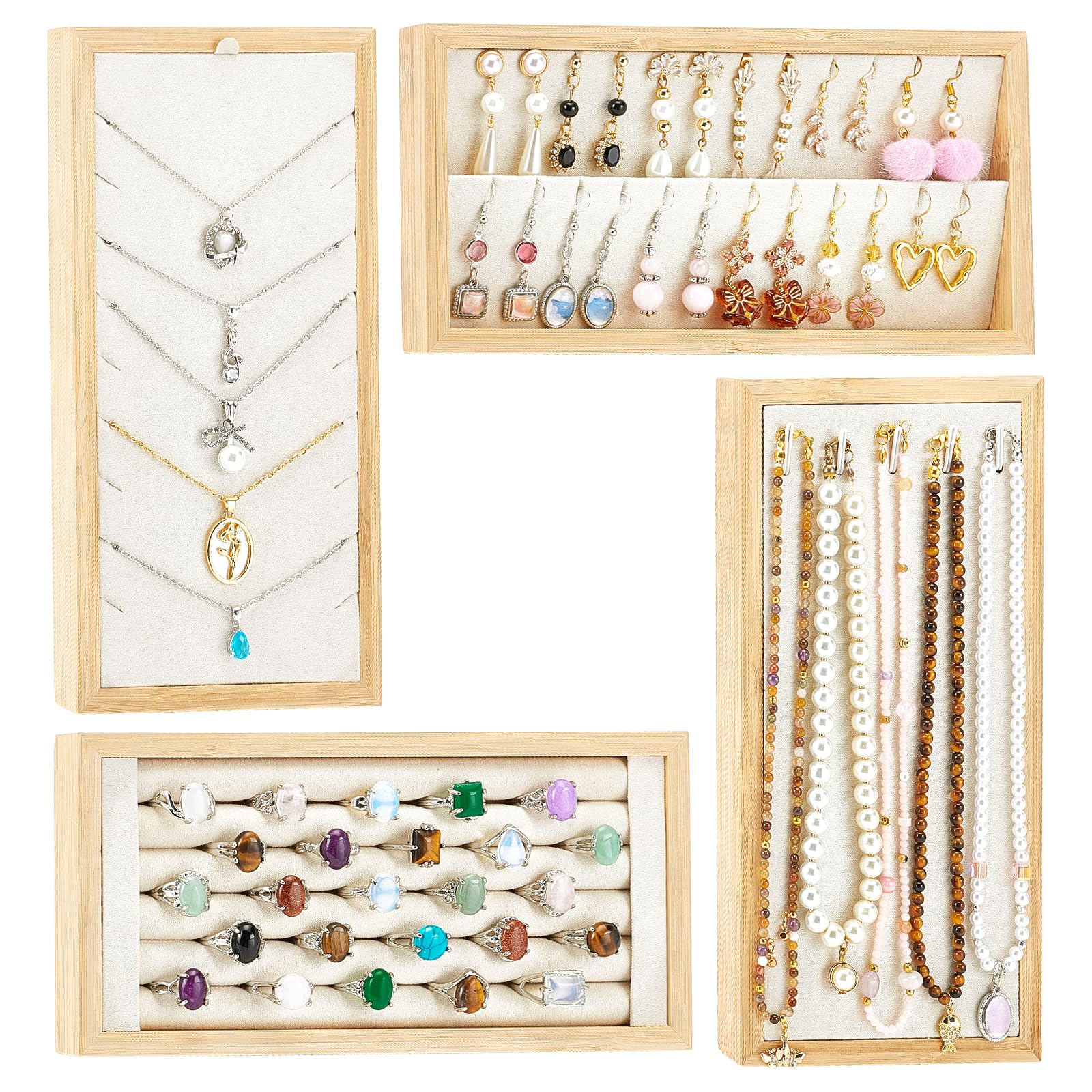 Rangement bijoux pour tiroir en bois organiseur bagues colliers et bracelets lot de 4