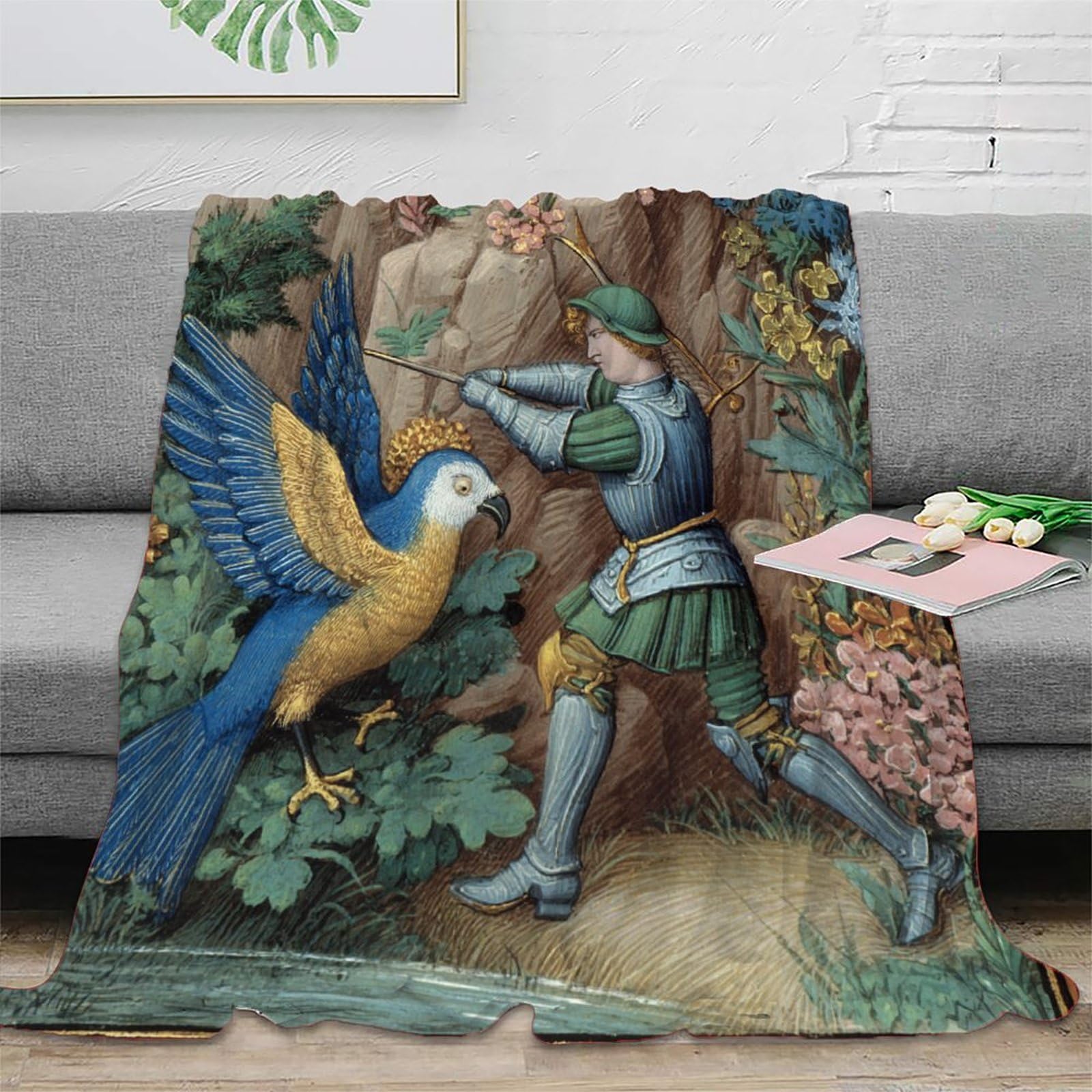 Un XIV Manta Estampada 3D Bandito del secolo che indossa un'armatura combatte un pappagallo Colcha De Diseño Ropa De Cama De Microfibra Suave Y Cálida Sofá Ropa De Cama 80x90inch(200x230cm)