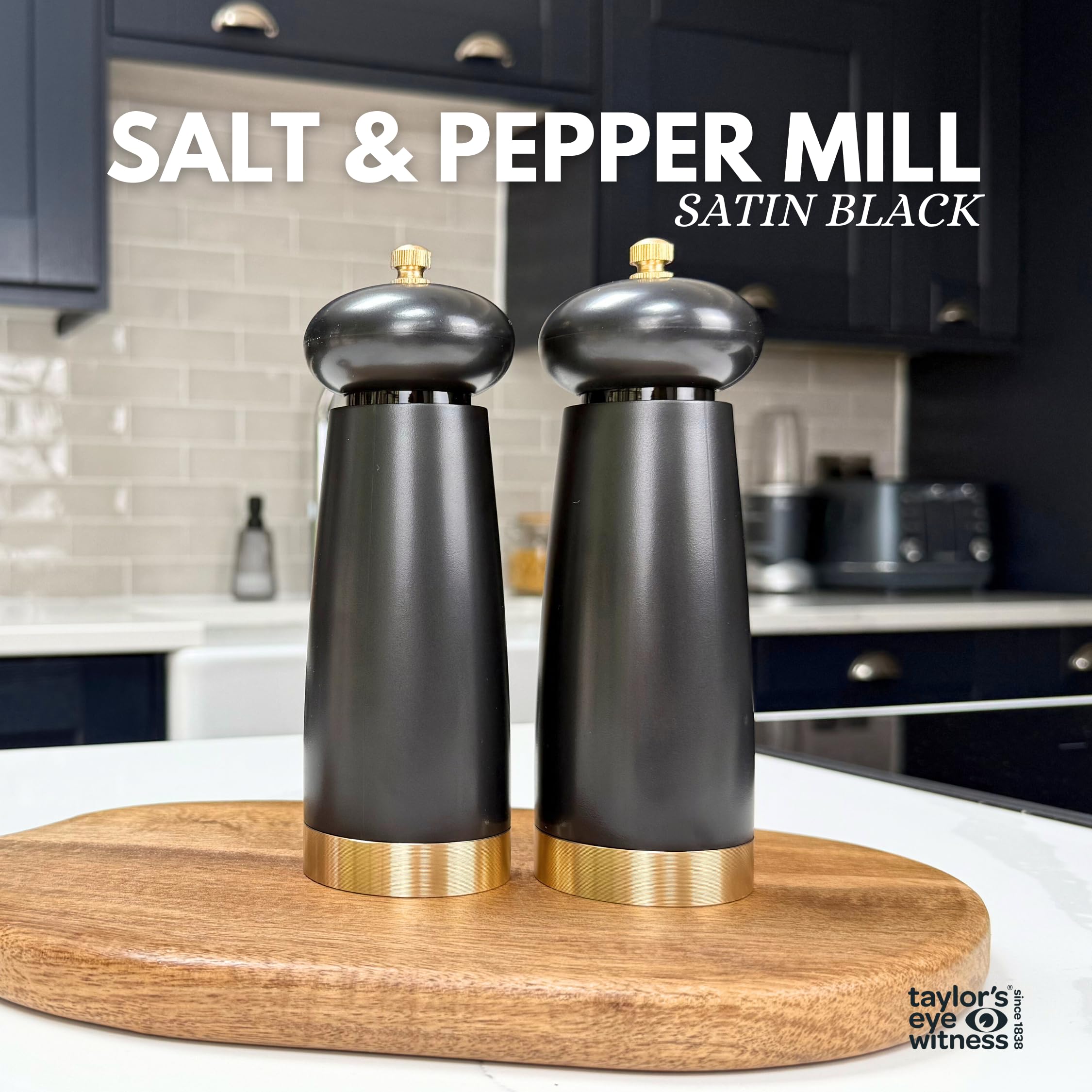 Salt and Pepper Grinder Set, Satin Black Refillable Mills for Kitchen Cooking. Refill with Table Or Himalayan Salt - Image 2