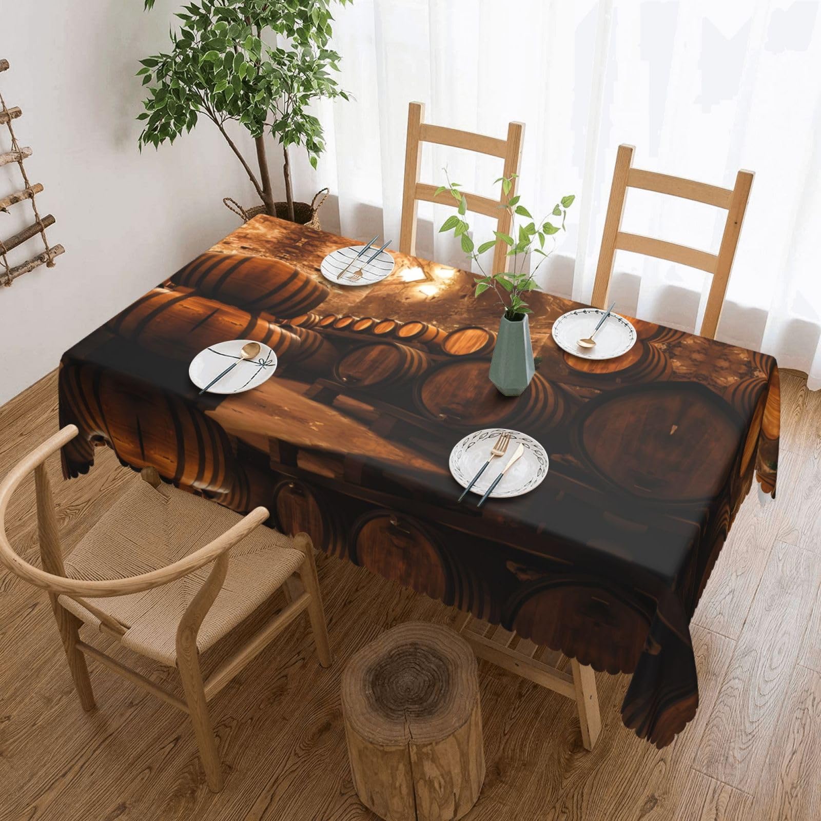 HLSBSSL Wine Oak Container Patterned square lace tablecloth, wrinkle-resistant and durable, suitable for dining tables, parties, etc.