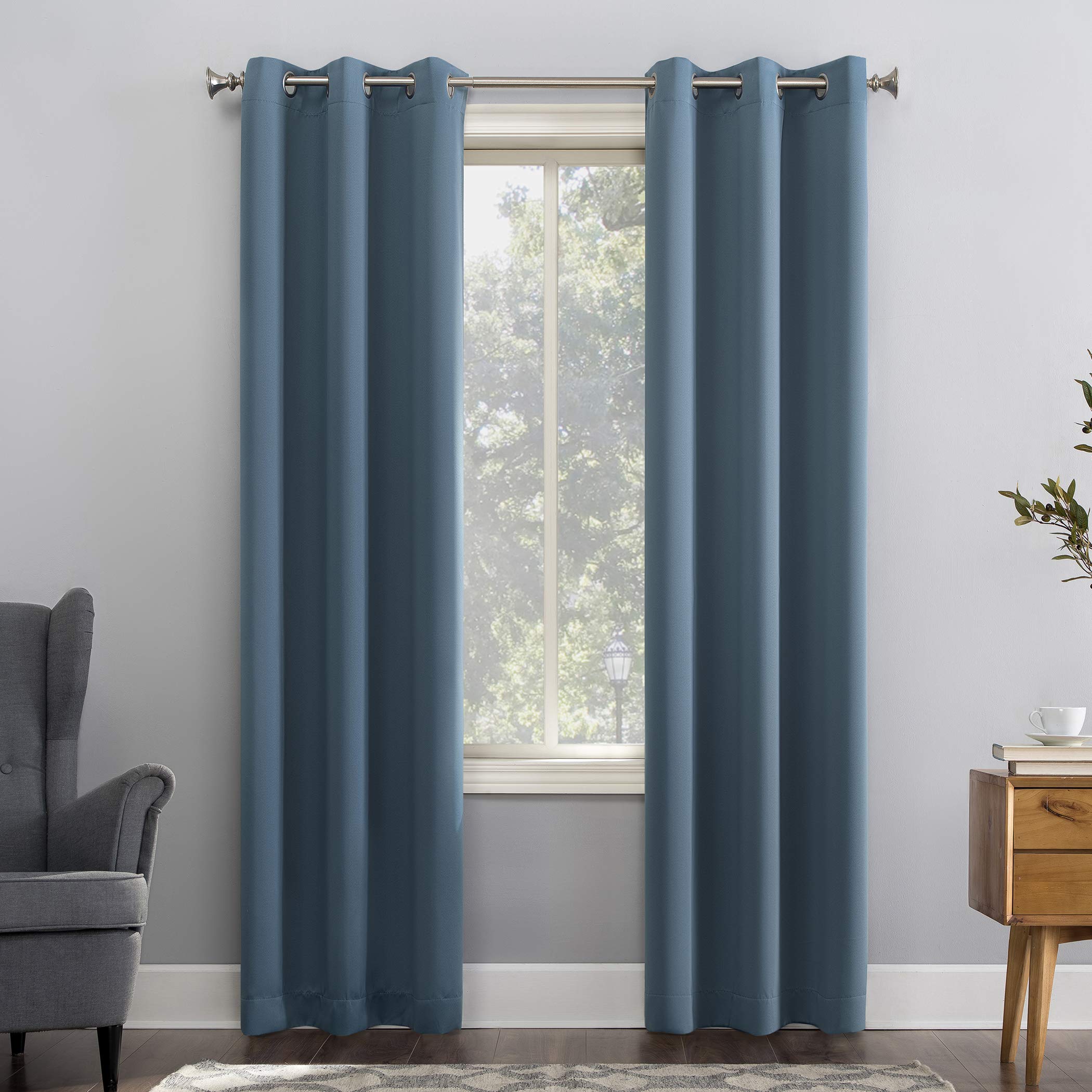 Sun Zero Easton Energy Saving Eyelet Curtains 40" x 63" Denim Blue, Denim-blue, W 40" x L 63" (1 Panels)