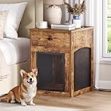 HOOBRO Dog Crate Furniture, Dog Kennel with Drawer and Charging Station, Indoor Decorative Puppy House, Wooden Pet Crate End Table for Small Dogs, Rustic Brown and Black BF58UGW03G1