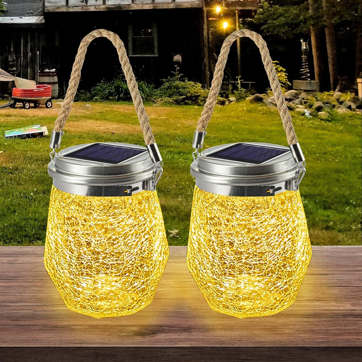 Solar Crackle Glass Ball with 30LED,2Pack Hanging Garden Waterproof Solar Diamond Shape Lights,Outdoor Lesser Bairam Xmas Solar Lantern for Garden Yard Patio Lawn Decoration Warm White