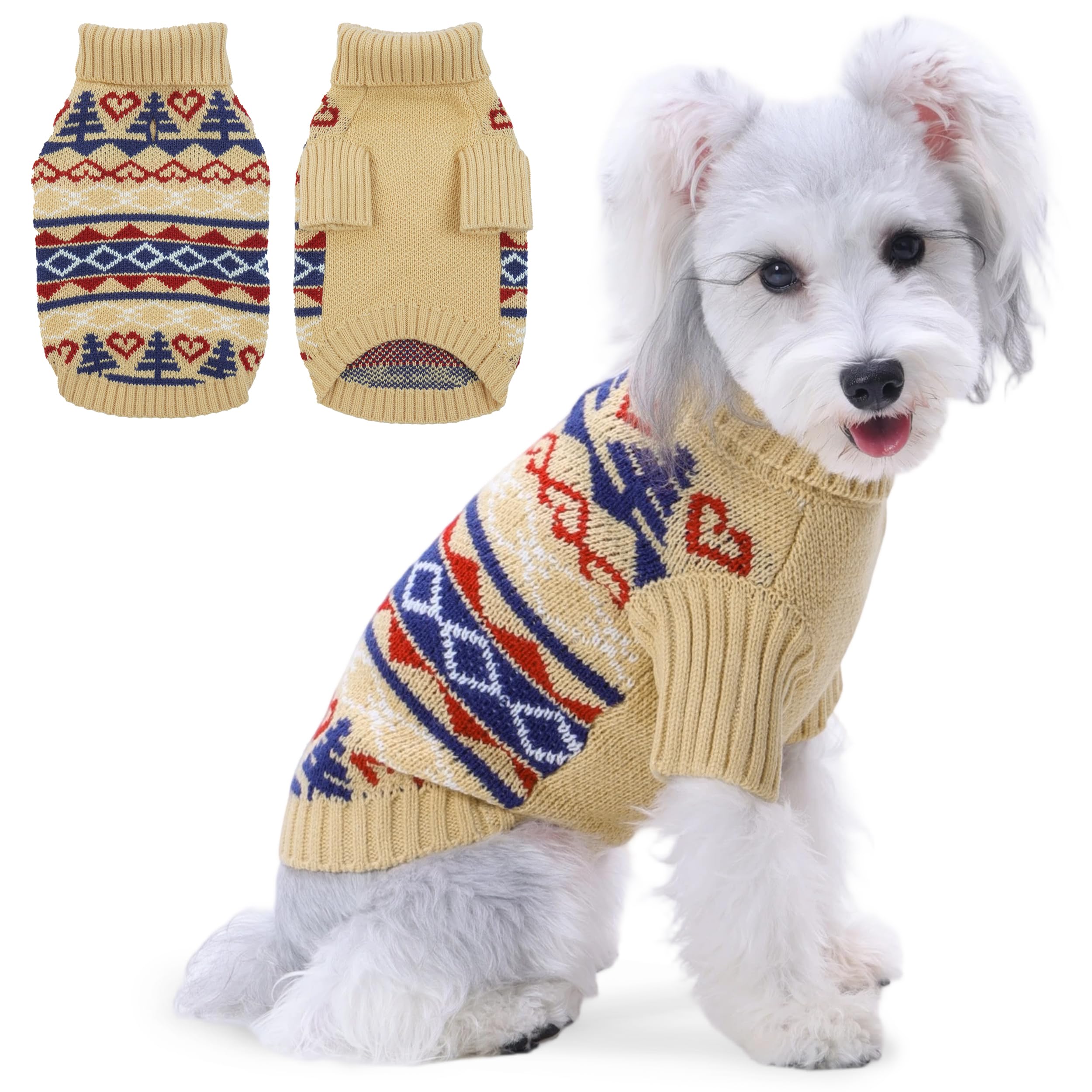 PUMYPOREITY Dog Christmas Jumper, Stretch Knit Sweater, Breathable Winter Wear, Snug Fit,Holiday Themed Outfit for Pets,XL,Khaki