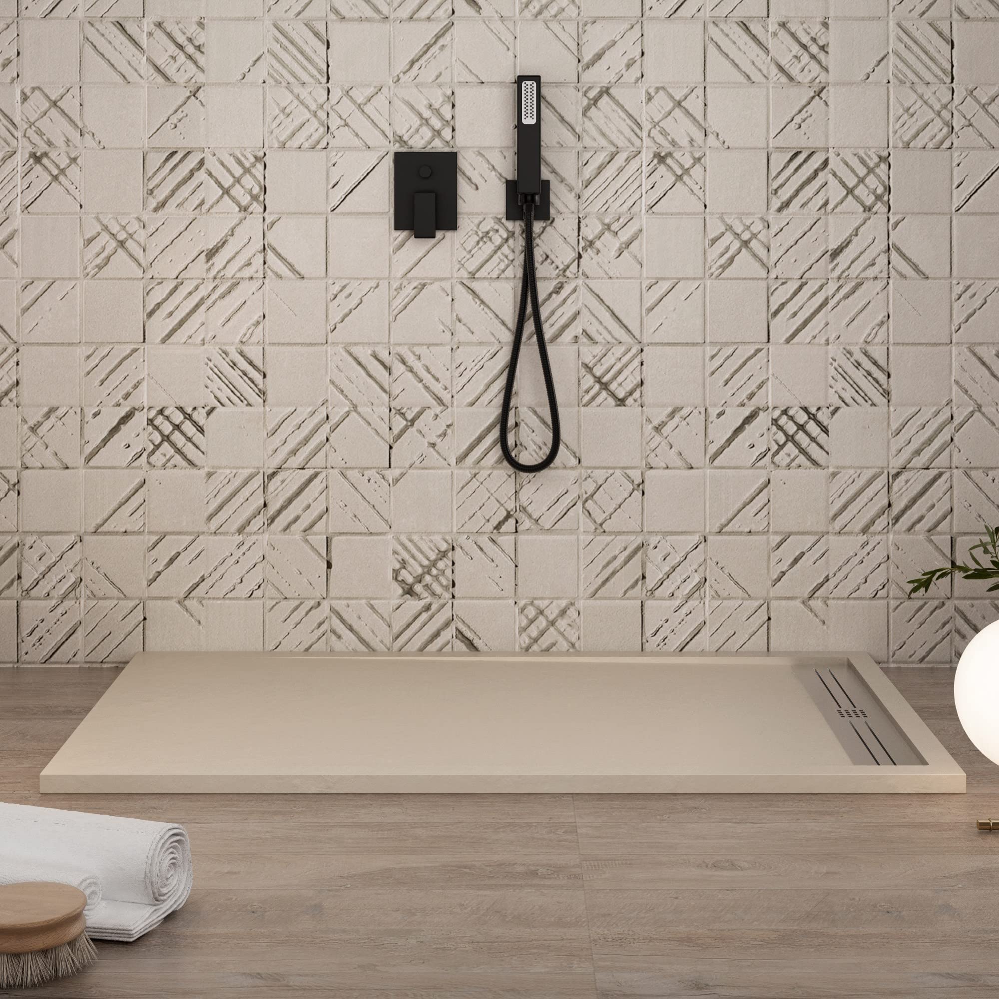 Receveur de douche en résine marbre crème effet pierre-ciment RELAX - 90 x 110