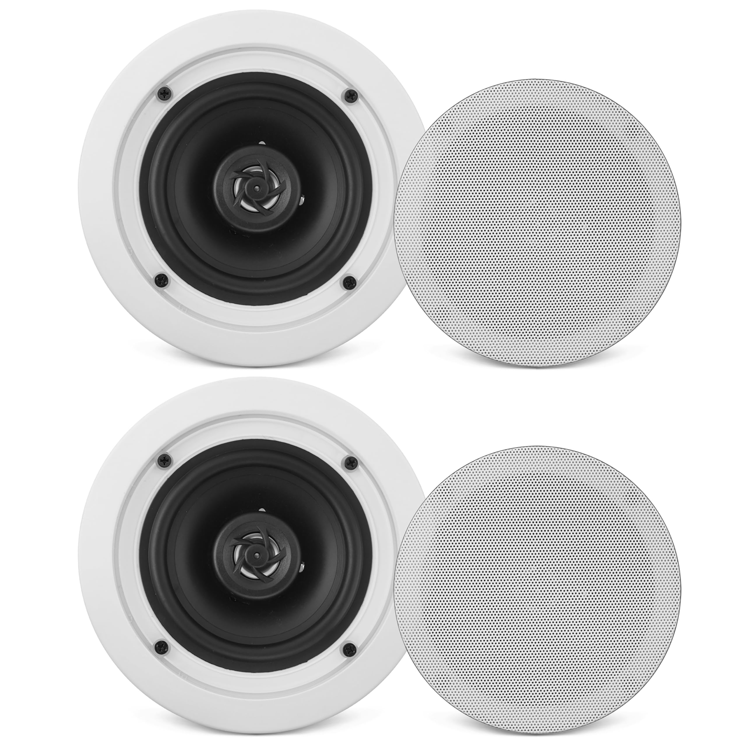 Pair 6.5”/16.5cm Ceiling Wall Mount Speakers, 2-Way Midbass Woofer Speaker, 1/2'' Polymer Dome Tweeter Flush Design w/ 70Hz-20kHz Frequency Response & 200 Watts Peak Easy Installation