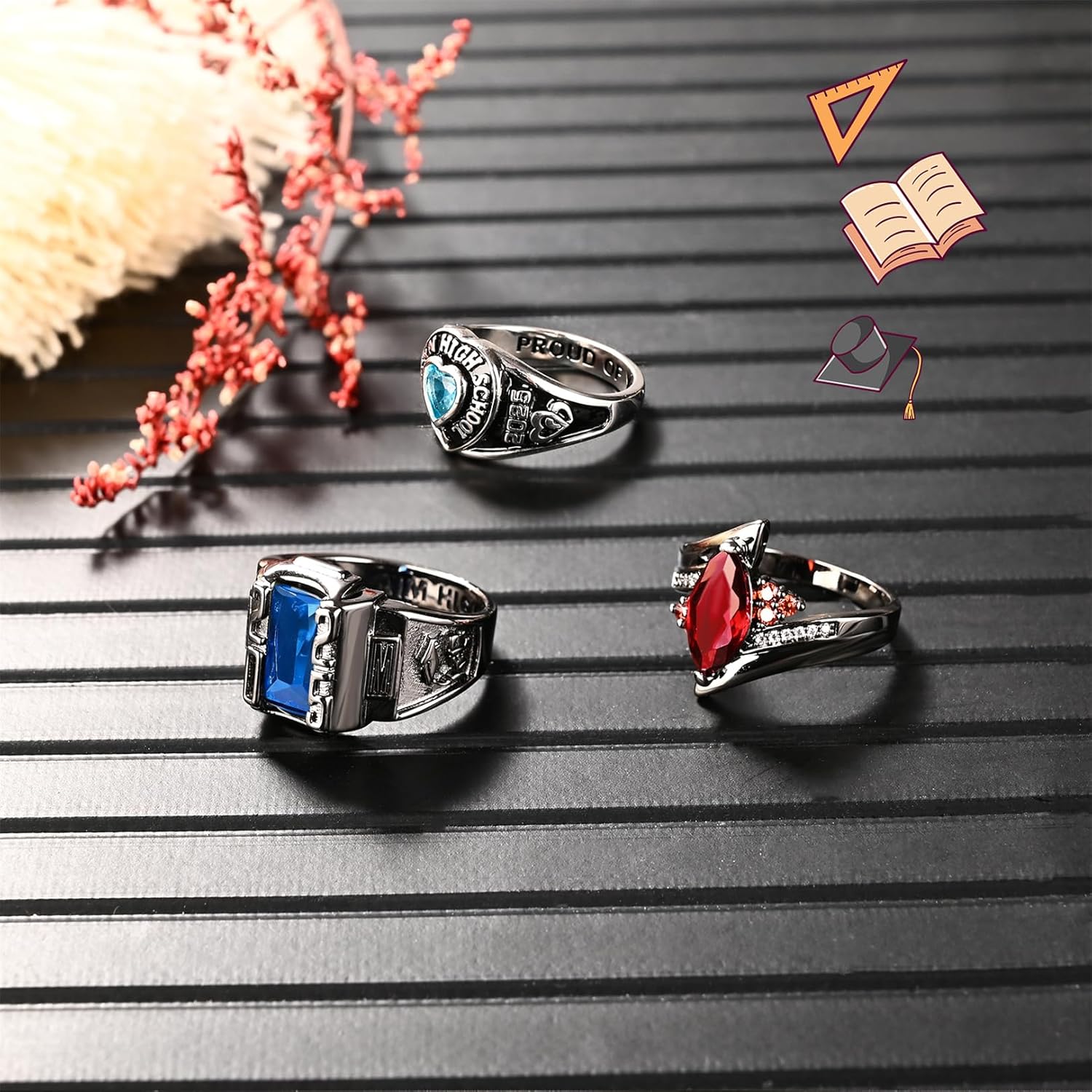 LucySky Class Rings for Men Custom Class Ring with Logo Symbol Personalized Men's Class Ring Graduation Rings for Men Women High School College University Graduation Gifts