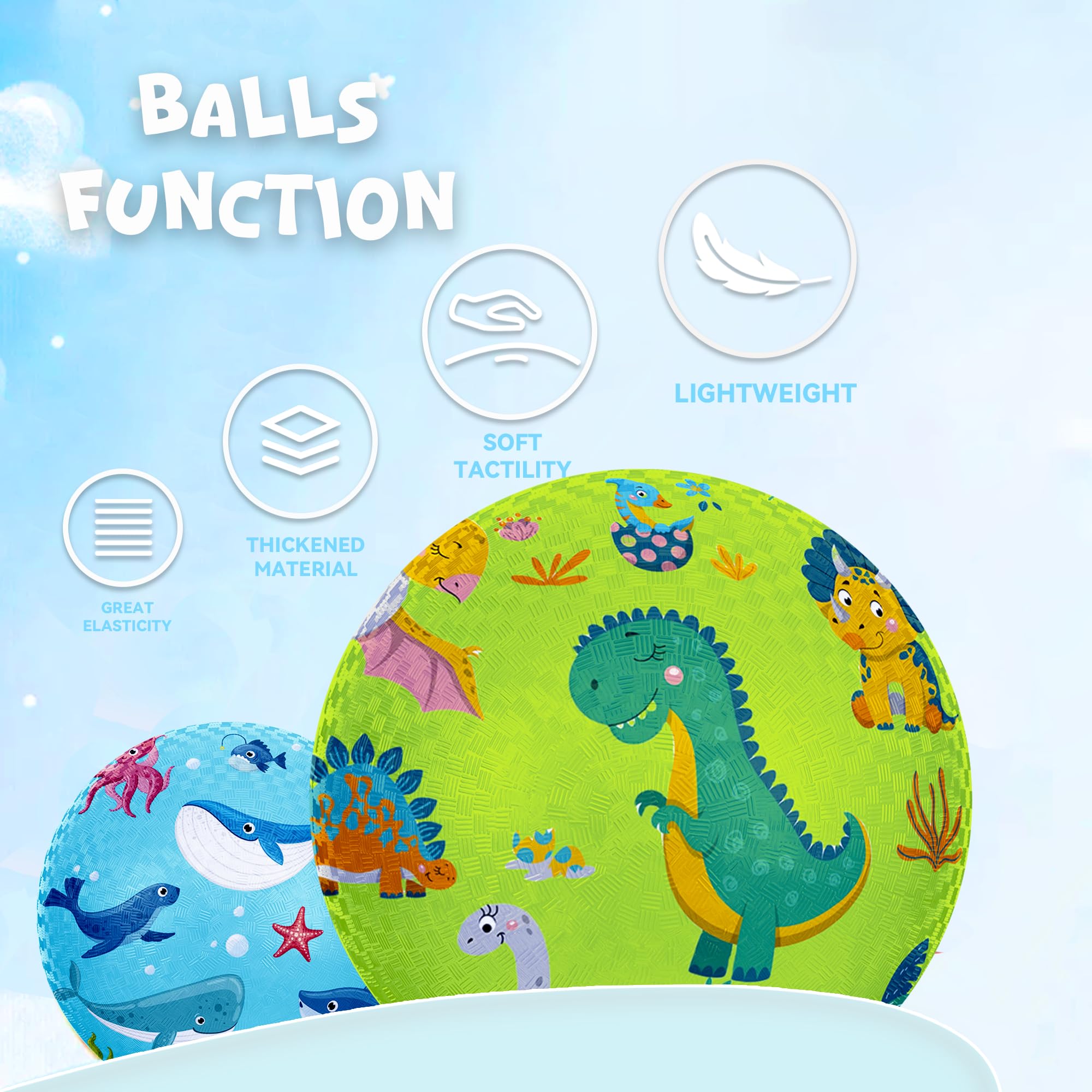 Juego de 2 bolas de kickball de dibujos animados, bolas de juego para niños de 8.5 pulgadas, bolas rebotantes para niños a partir de 3 años, pelotas de dodgets, incluye bomba y bolsa de 3