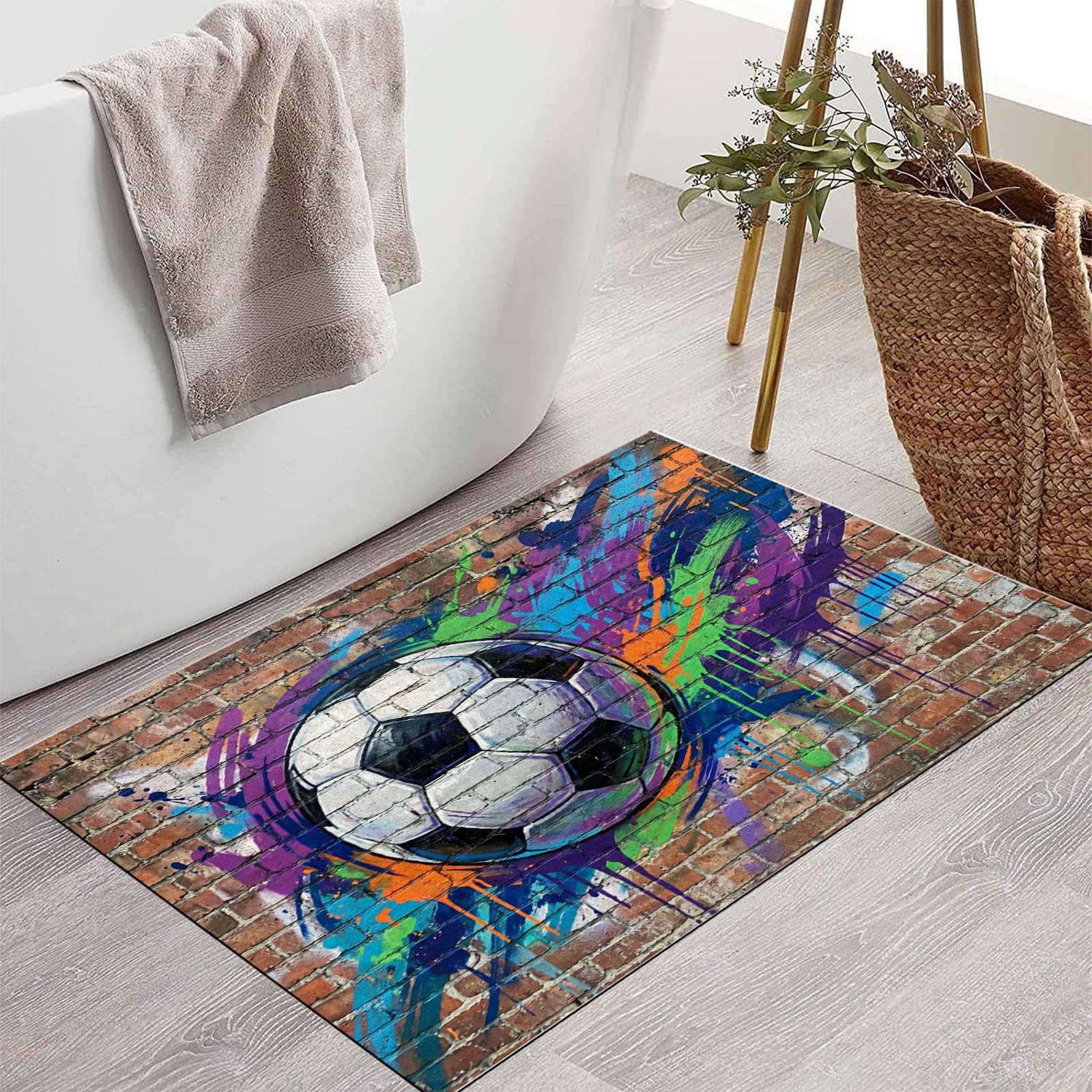 80X120Cm Zerbino Ingresso Interno Antiscivolo Assorbente, Tappeto In Microfibra Sottile Lavabile Con Graffiti Calcio Strada Muro Mattoni Tendenza Per Cucina Bagno Porta E Animali, Terracotta