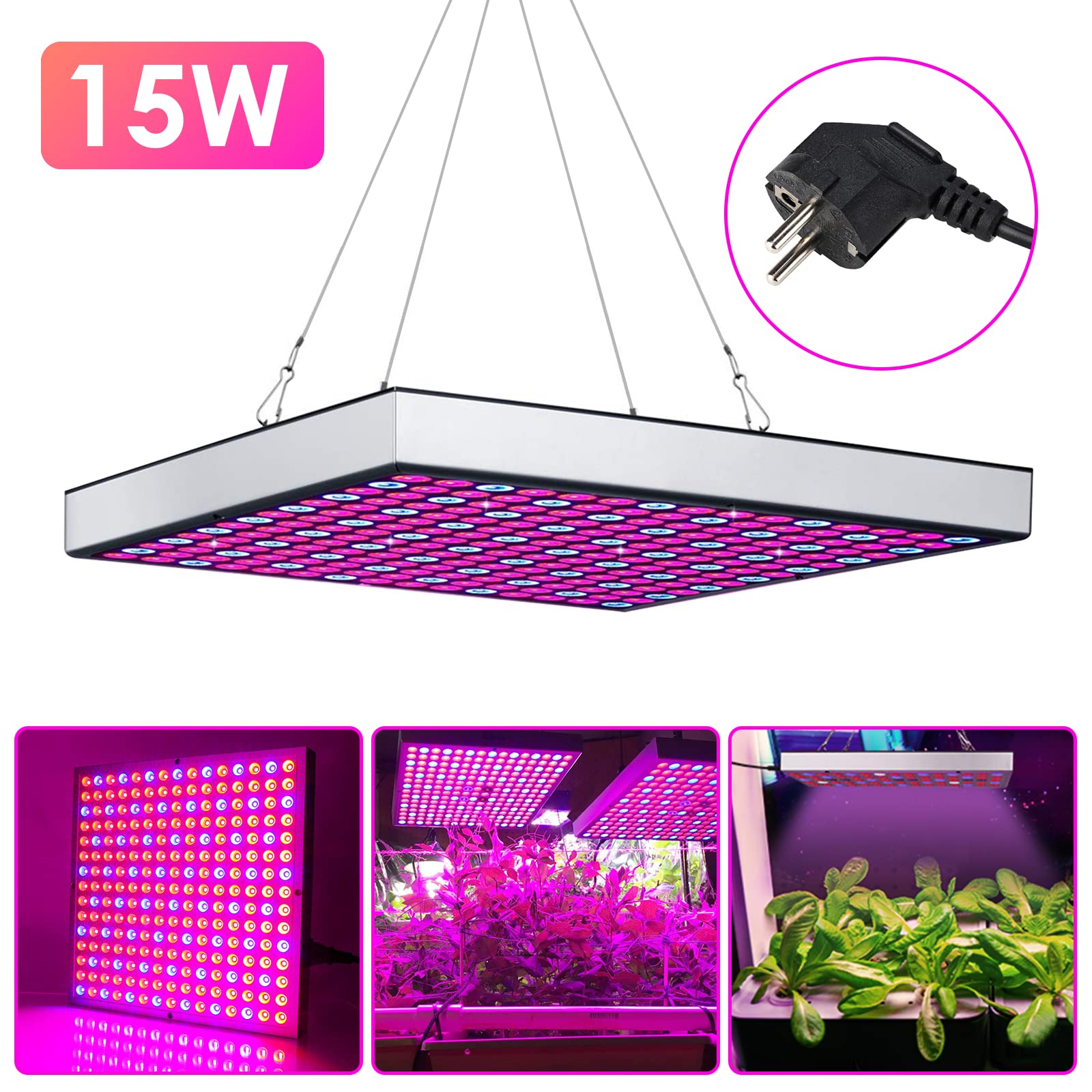 4x15W LED-Pflanzenlicht, 225pcs rotes und blaues LED-wachstumslampe für pflanzen, Pflanzenlampe Led Vollspektrum, Quadratisches Indoor-Pflanzenlicht,1350LM für Gemüse und Blumen.
