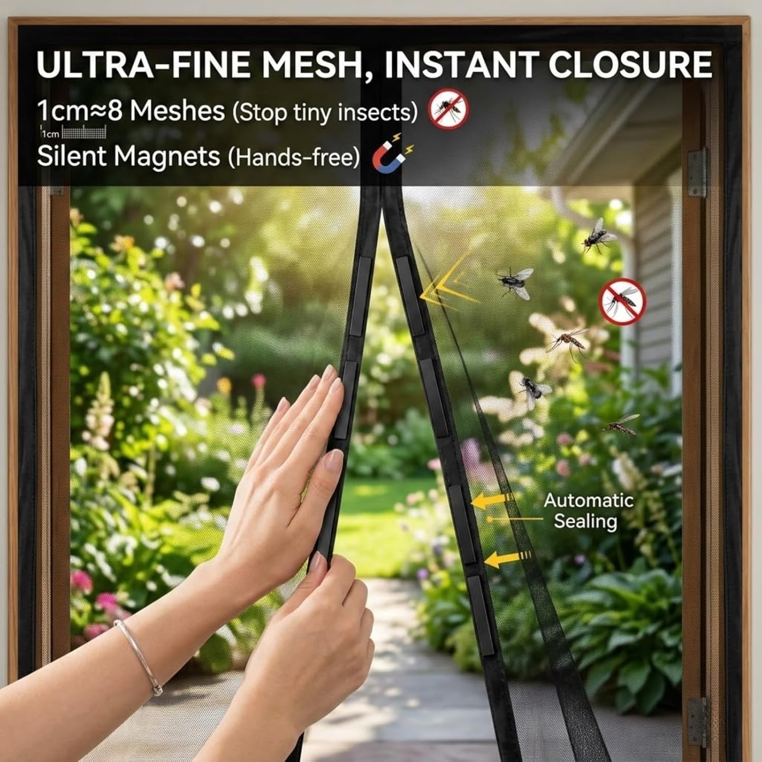 Fliegengitter Tür Moskitonetz Insektenschutz Magnet Vorhang Fliegenvorhang Für Balkontür Wohnzimmer Für Garage Terrassentür(Black,518 x 274 cm(17 x 9 ft))