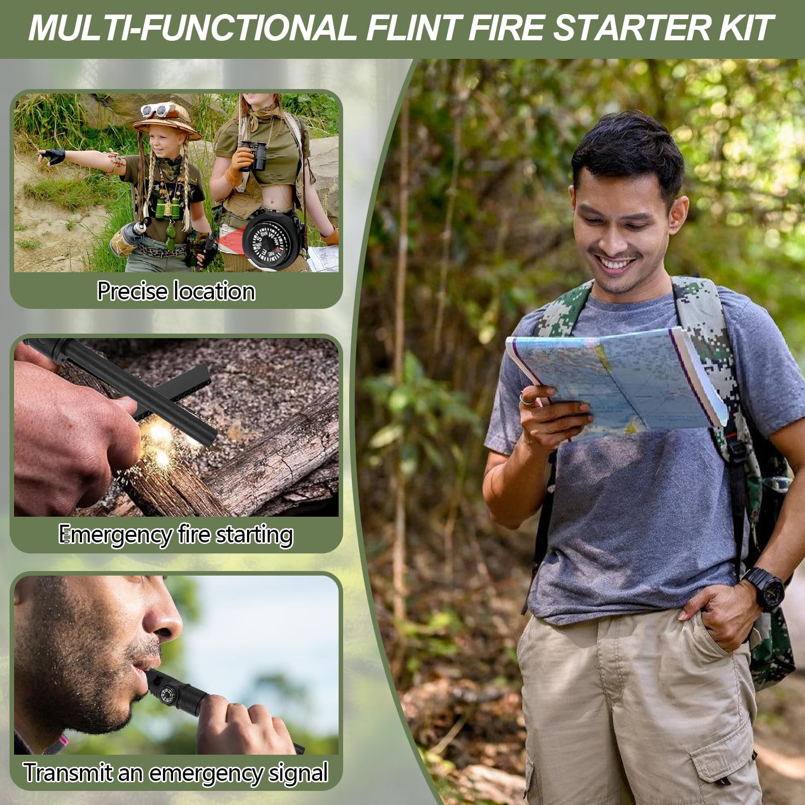 Set di 2 Pietra Focaia di Sopravvivenza, Acciarino di Fuoco Sopravvivenza, Selce per Fuoco, con Paracord di qualità Oltre, Raschietto per Campeggio Trekking Escursioni