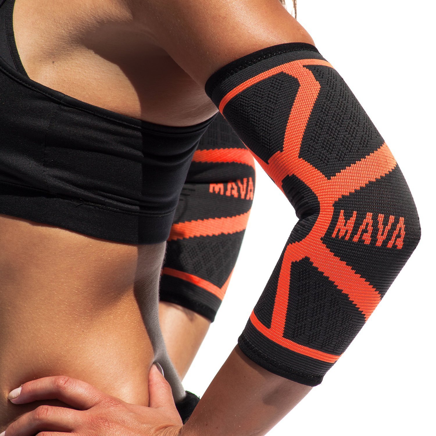 Mava Sports Knitted Elbow Sleeves Recovery Compression (Pair) - Support for Workouts, Weightlifting, Arthritis, Tendonitis, Tennis and Golfer's Elbow - Athletic Elbow Compression Sleeve