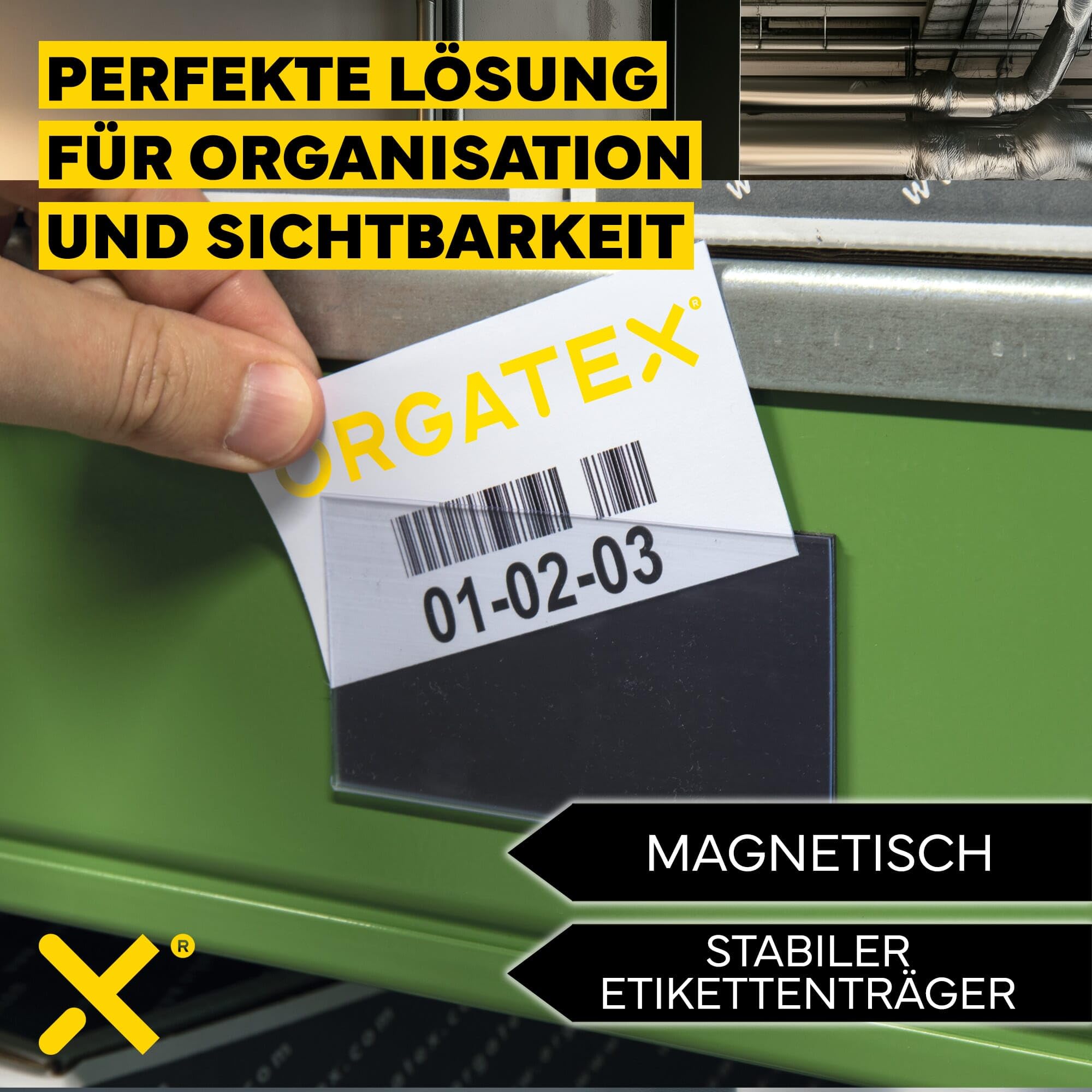 Magnetischer Etikettenträger StandardLabel, 100 St. 25 x 150mm | Transparentes PVC, vollflächig magnetisch, 3-seitige Öffnung, Regalbeschriftung, 25 x 150 mm, 100 St.