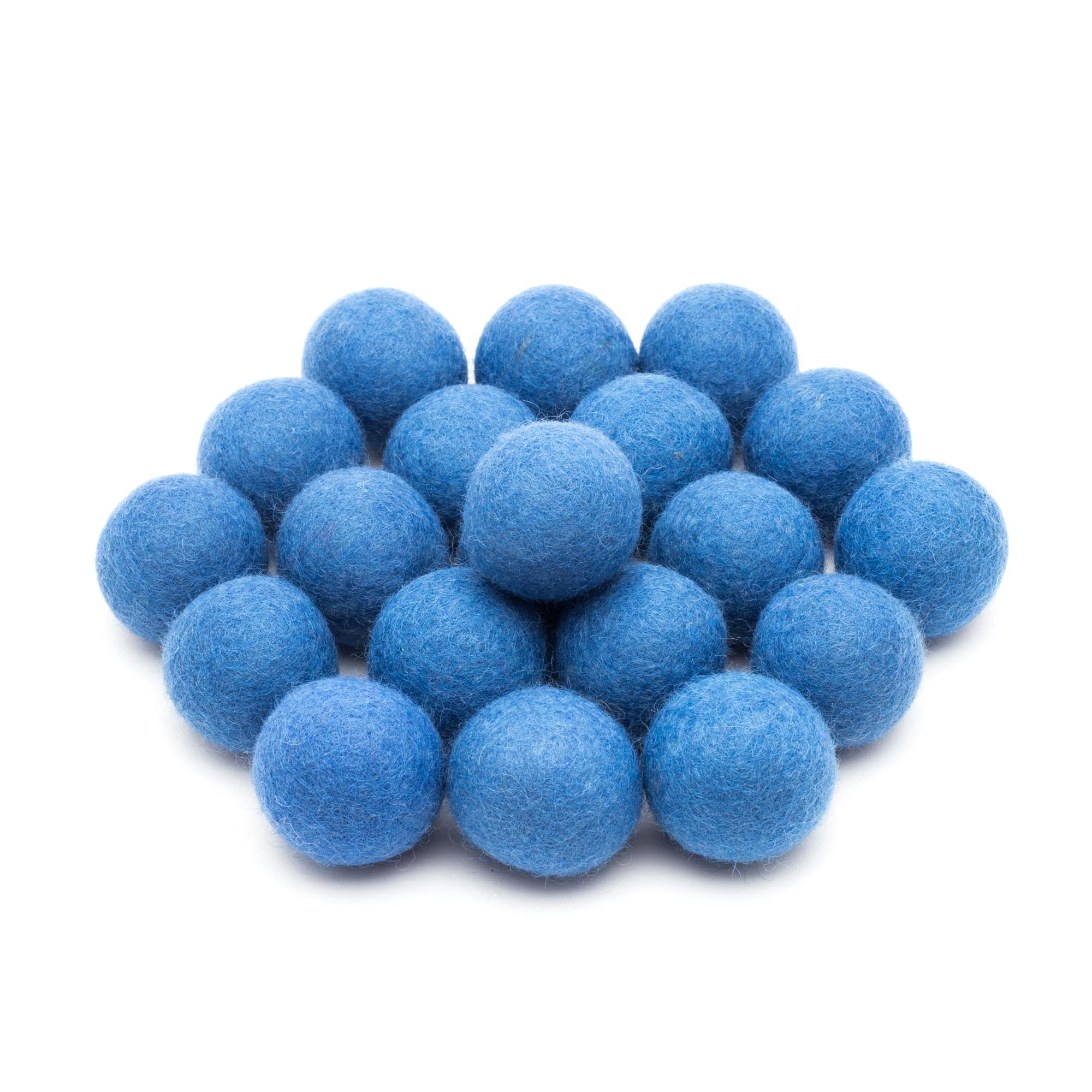 Glaciart OneFelt Wool Balls, Felt Pom Poms (20 Pieces) 3 Centimeter - 1.18 Inch, Handmade Felted Pure Silver Lake Blue Color - Bulk Small Puff for Felting and Garland