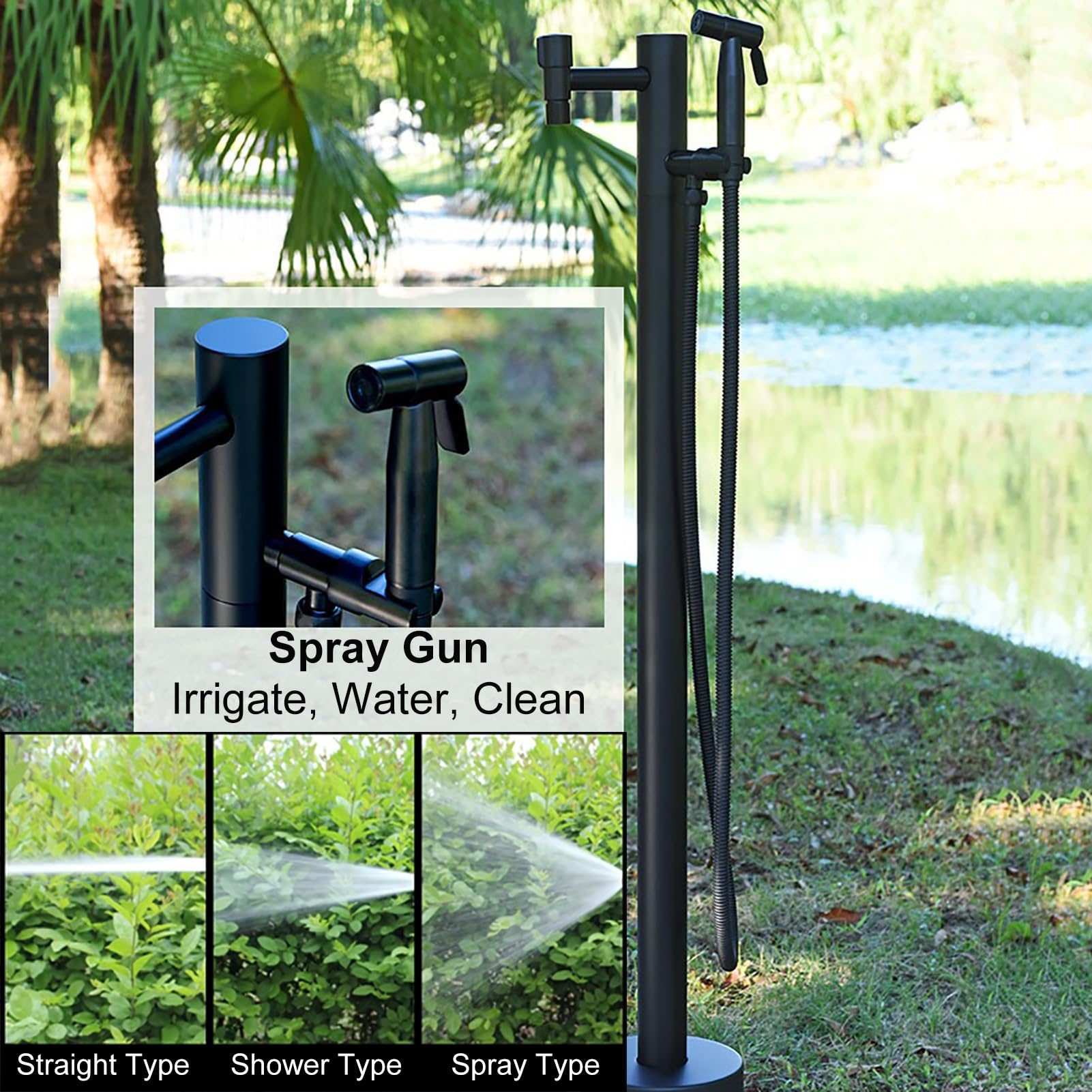 XBTGS Supporto per tubo da giardino autoportante in acciaio inox, colonna d'acqua per rubinetto esterno, resistente e verticale per un facile accesso e un'irrigazione efficiente, a 2 fori, una colonna