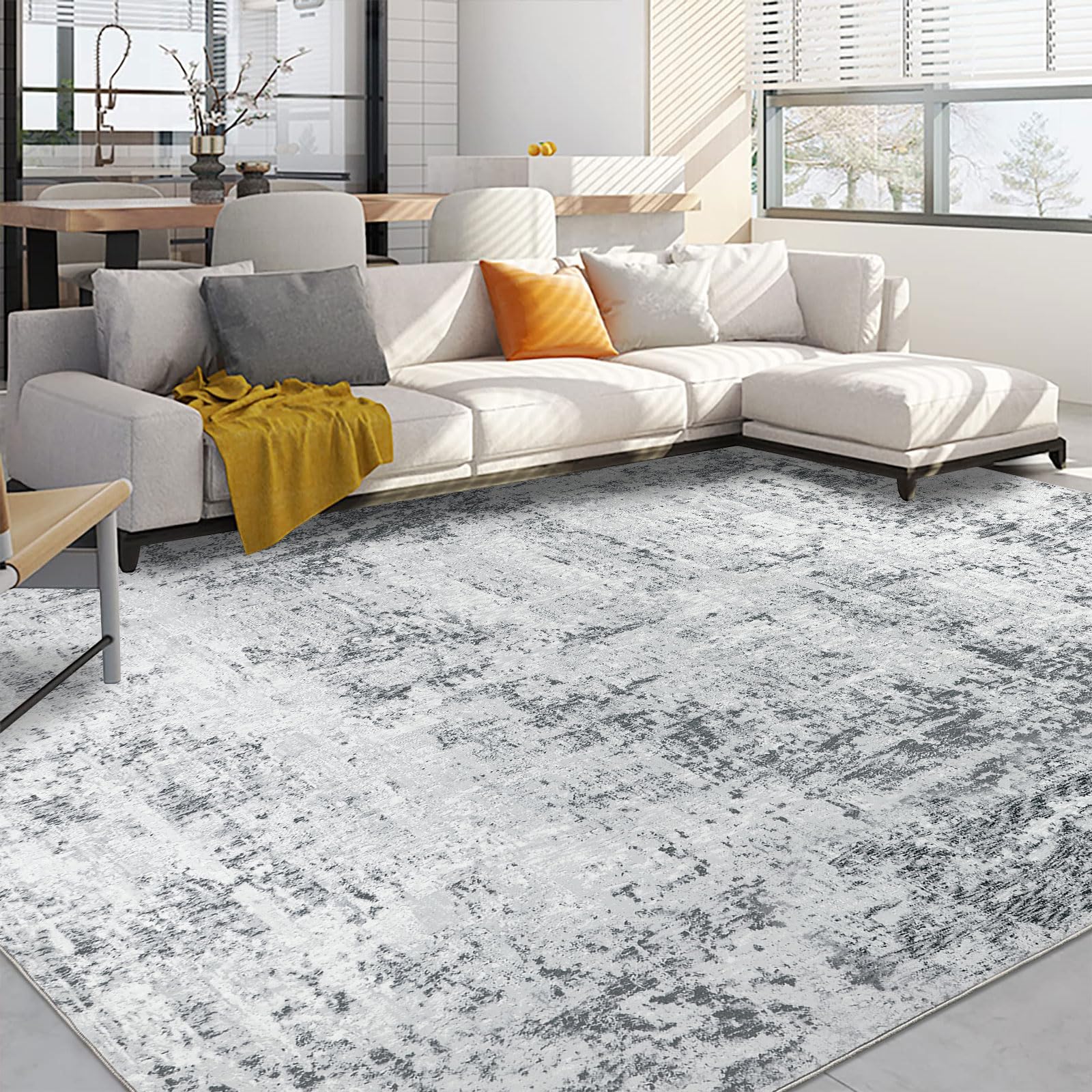 Capslpad 200x300cm Large Modern Abstract Rugs Living Room Non-slip Area Rug Short Pile Faux Wool Bedroom Carpet Lightweight Washable Minimalist Floor Carpet for Living Room Bedroom Office Decor, Grey