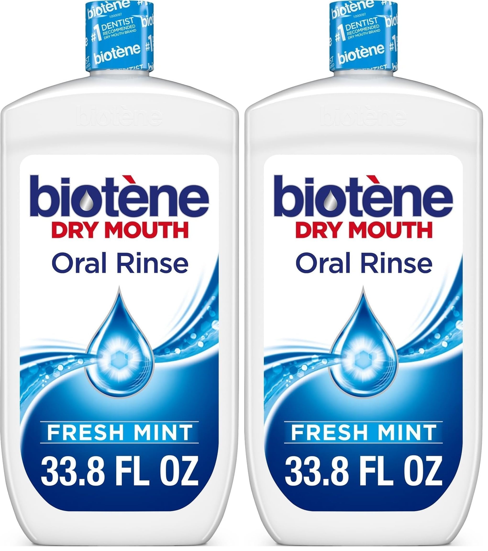 biotène Oral Rinse Mouthwash, Fresh Mint — 33.8 fl oz (Pack of 2)