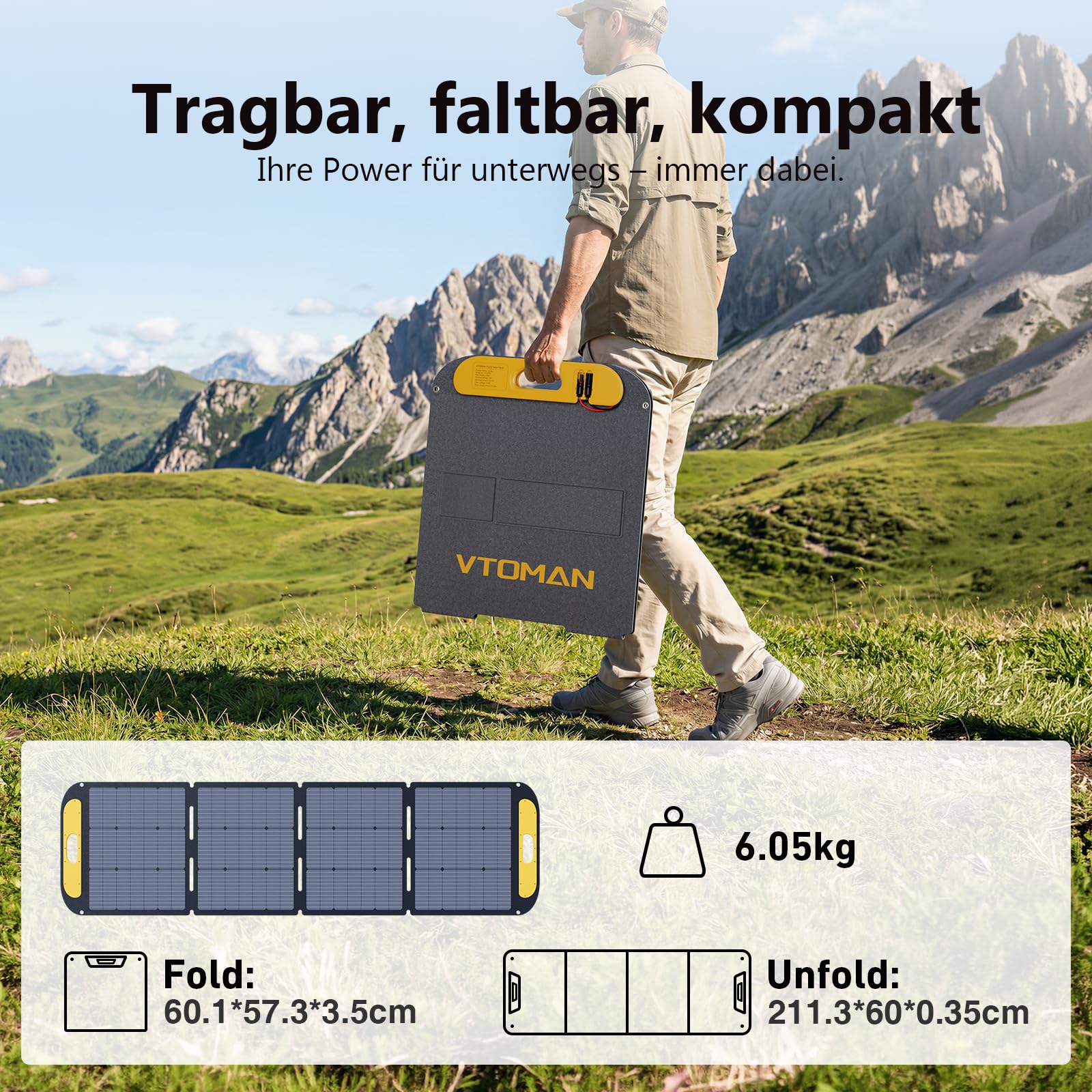 VTOMAN Jump 2200 Tragbare Powerstation mit 200W Leicht Faltbares Solarpanel - 2200W/1548Wh LiFePO4 Batterie Solar Stromgenerator, Erweiterbare Kapazität auf 3096Wh für Camping, Wohnmobil