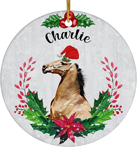 Sombrero de Papá Noel verde con nombre personalizado, adornos de Navidad, círculo de cerámica blanca, regalo para dueño de granja