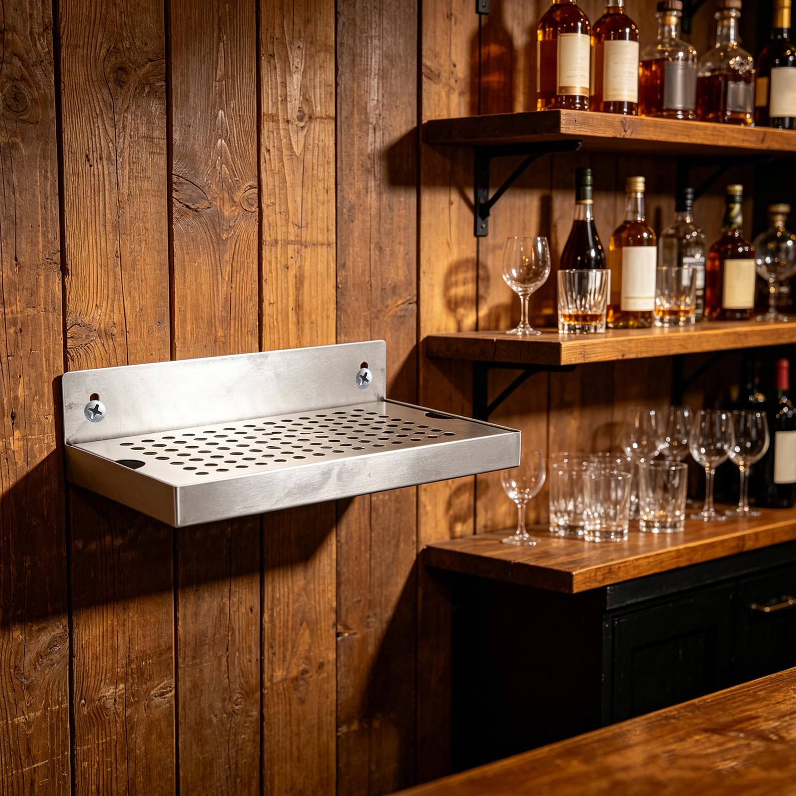 Operitacx Bandeja de Goteo para Cerveza - Bandeja de Goteo de Acero Inoxidable con Drenaje - Superficie Altamente Pulida - Torre de Grifo de Cerveza de Montaje en Pared, reemplazo para dispensador de