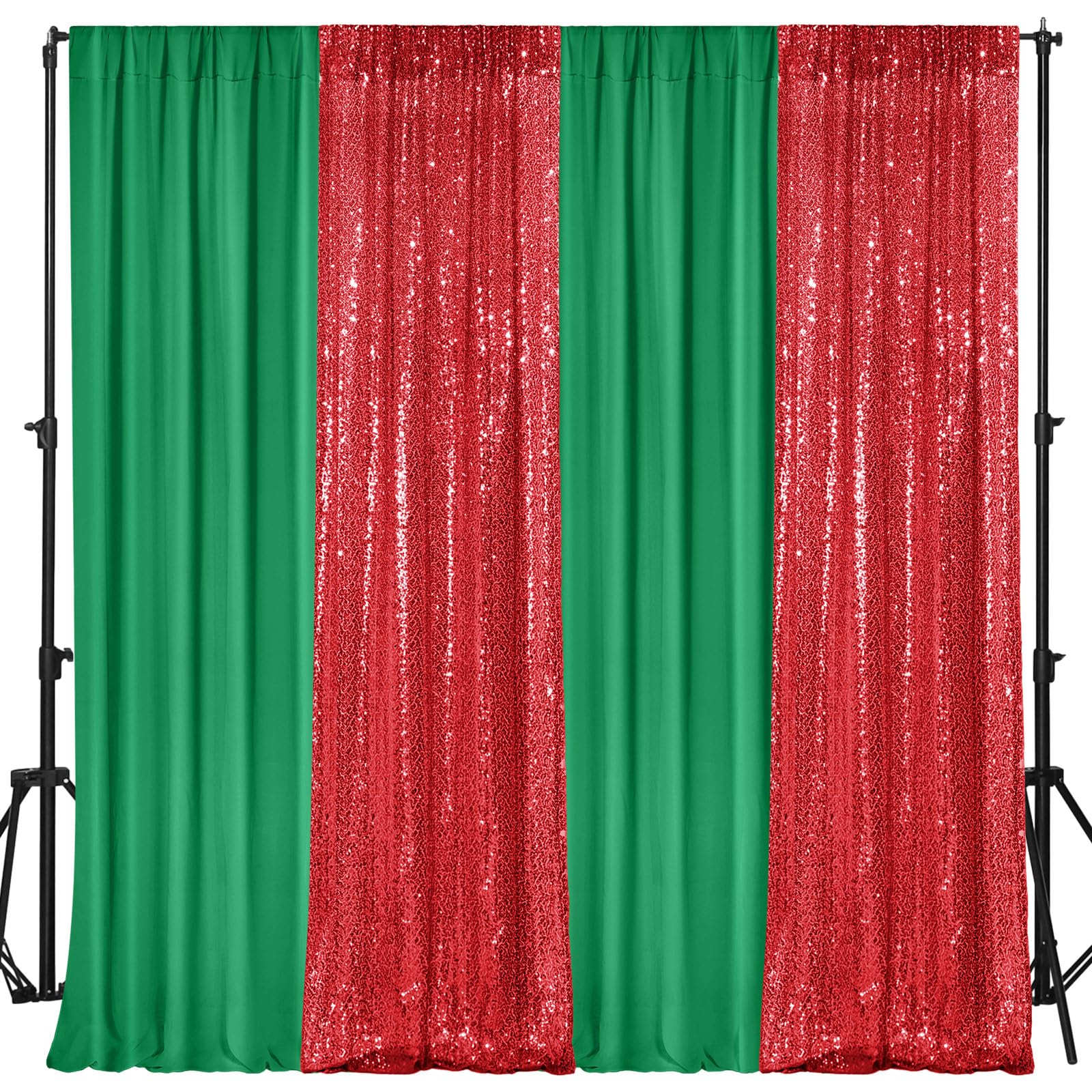 VitalCozy 4 Panels Backdrop Curtains 2 Pcs 4 x 10 ft Sequin Glitter 2 Pcs 7 x 10 ft Chiffon Photo Background Curtains for Valentine's Day Wedding