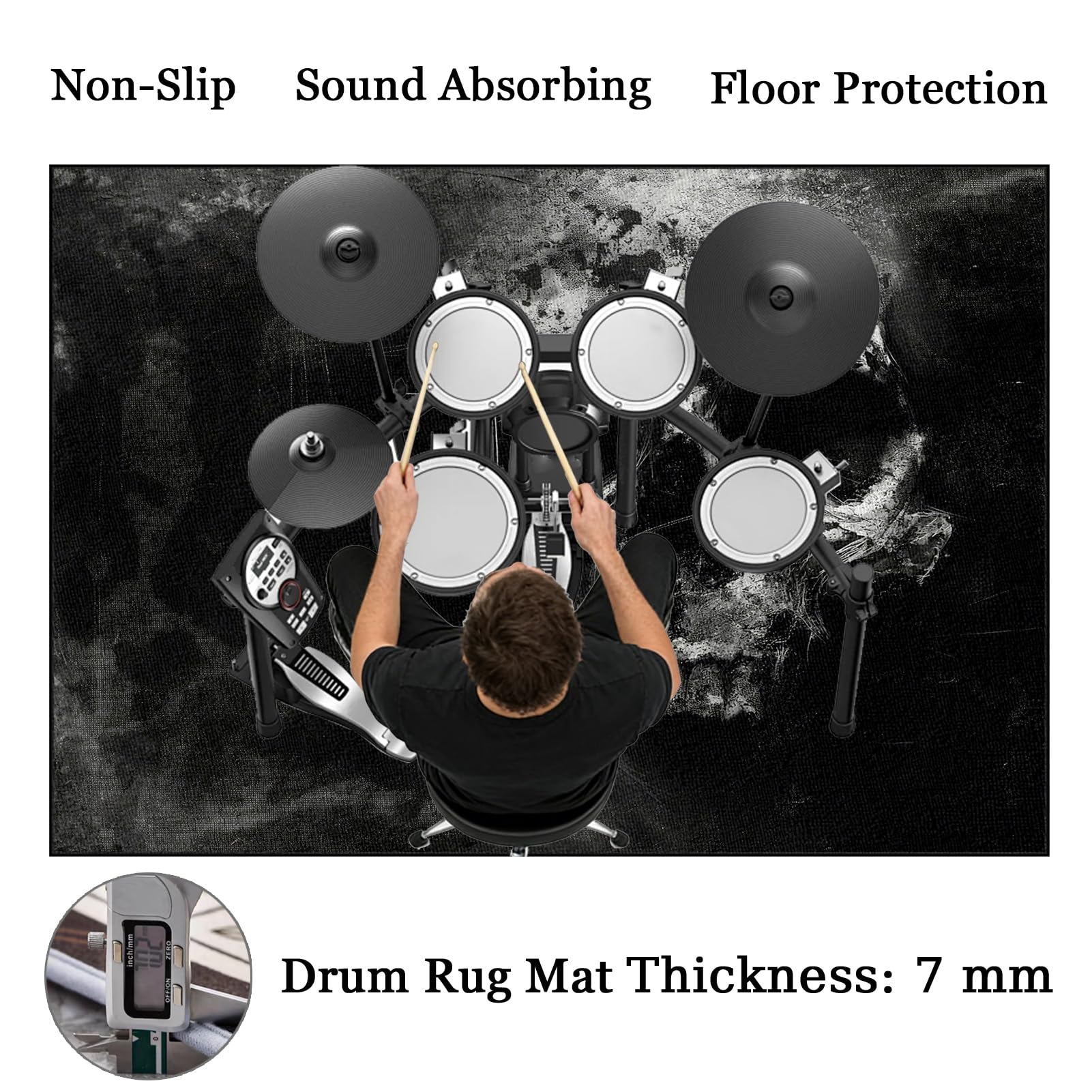 Drum Teppich Schlagzeugteppich 200 x 170 cm Elektrisches Trommel Teppiche Schallschutz Drumteppich Trommelmatte Professionelles rechteckiges elektronisches Jazz Schlagzeug Kit für Studio, Wohnung
