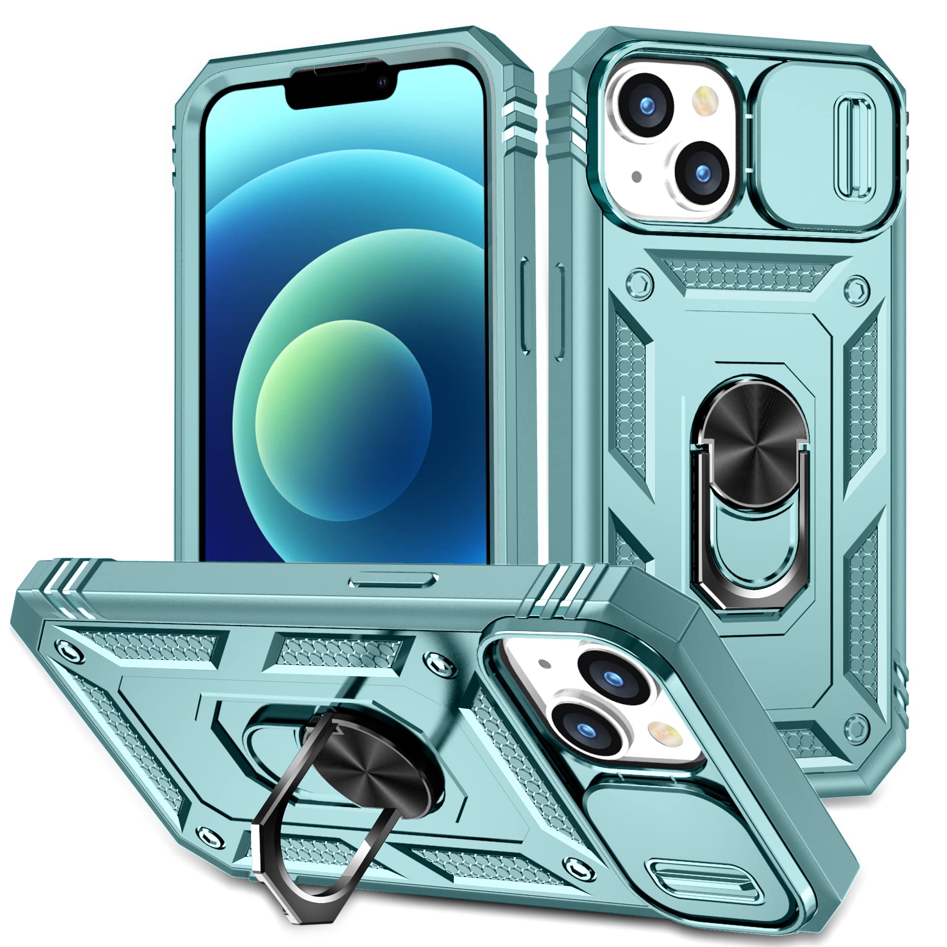 DAWEIXEAU Case Compatible with iPhone 15 Plus, Shockproof Impact Resistant with Slide Lens Protective Cover Case for iPhone 15 Plus 6.7 inch (Green)